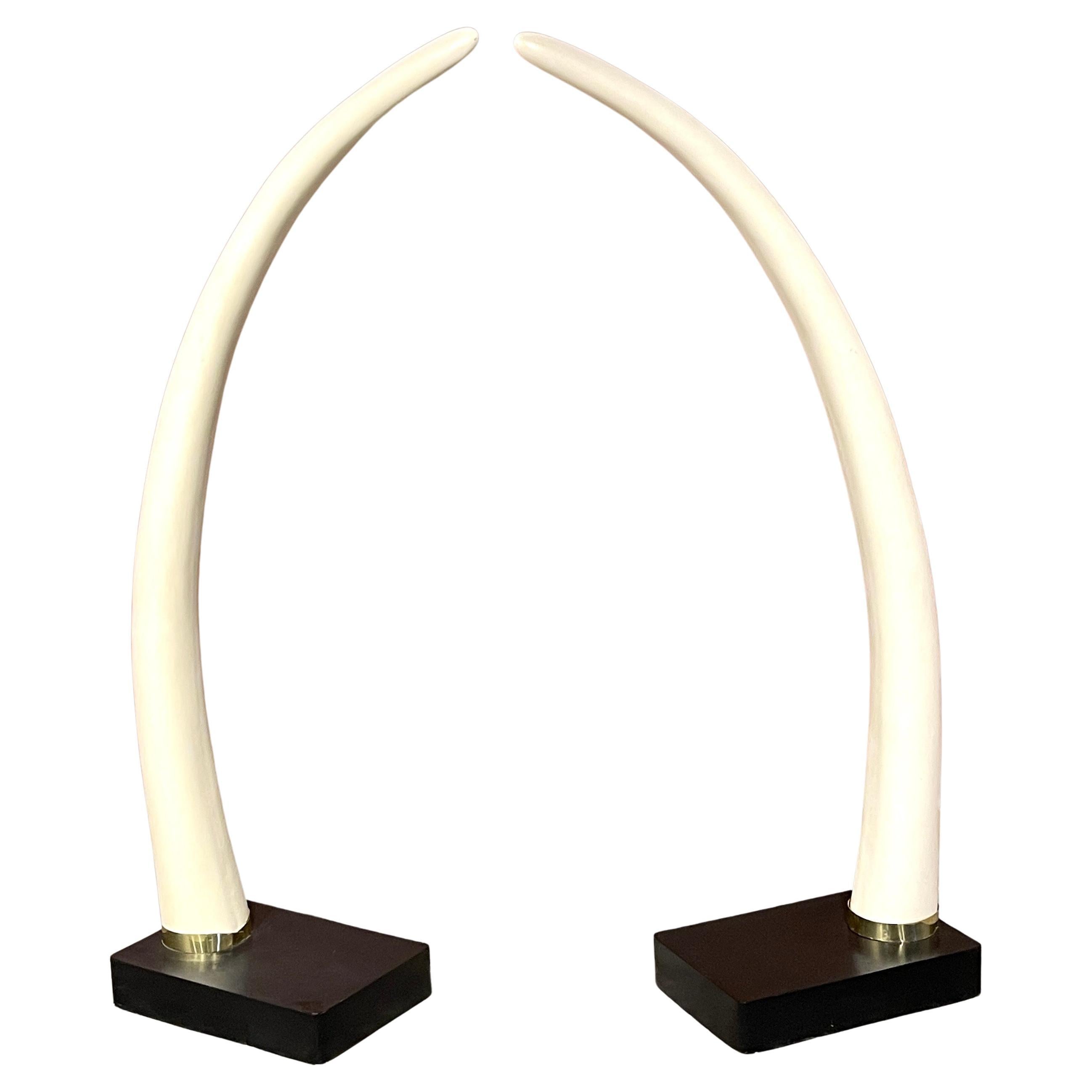 Pair of Exotic Mid Century Lacquered Faux Elephant Tusk Sculptures For Sale