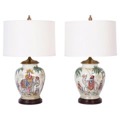 Pair of Exotic Table Lamps with a Subtle Crackle Glaze