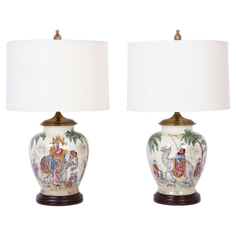 Pair of Exotic Table Lamps with a Subtle Crackle Glaze at 1stDibs