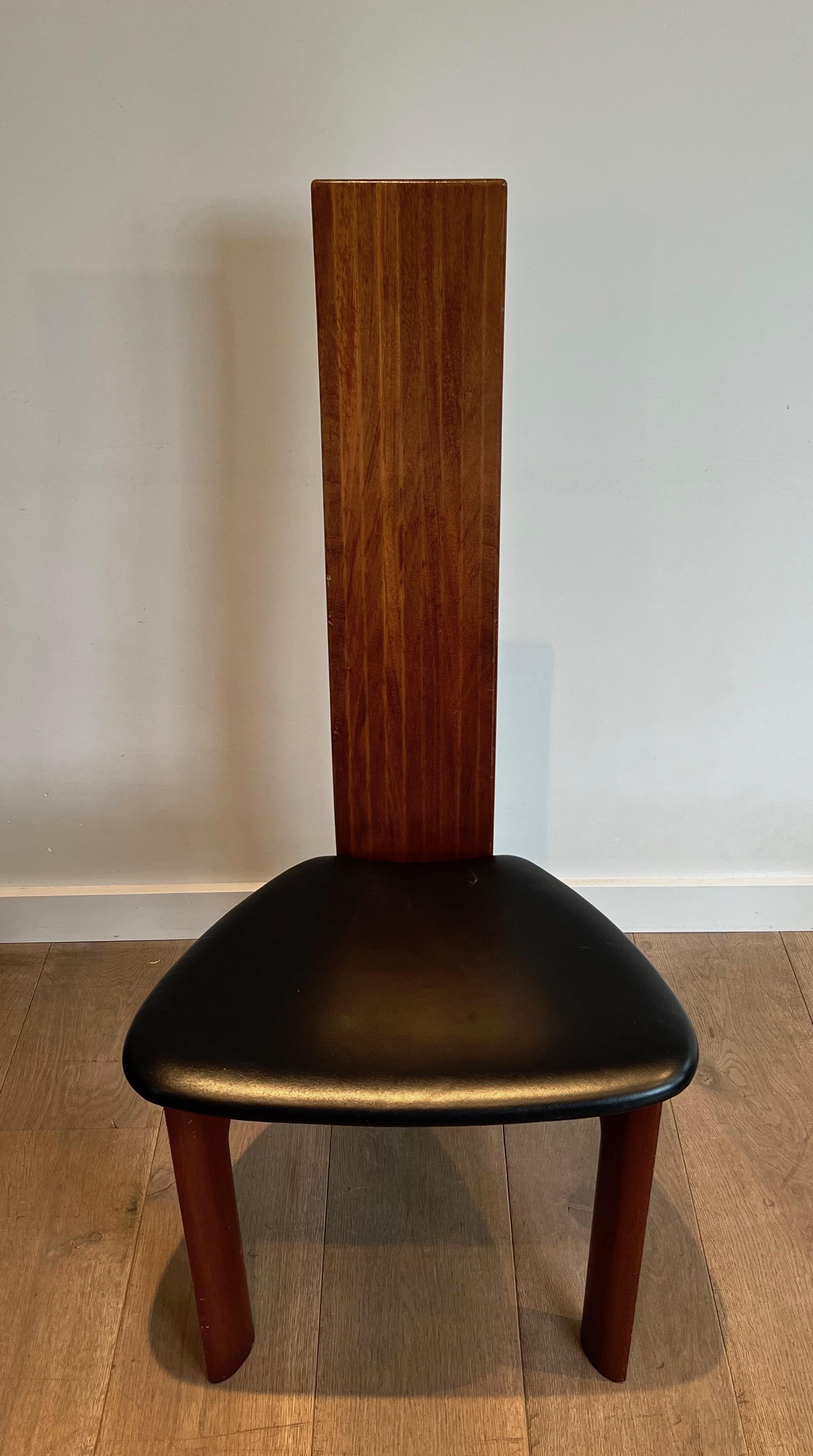 Pair of Exotic Wood and Black Leather Chairs, Scandinavian Work. Circa 1970 For Sale 6