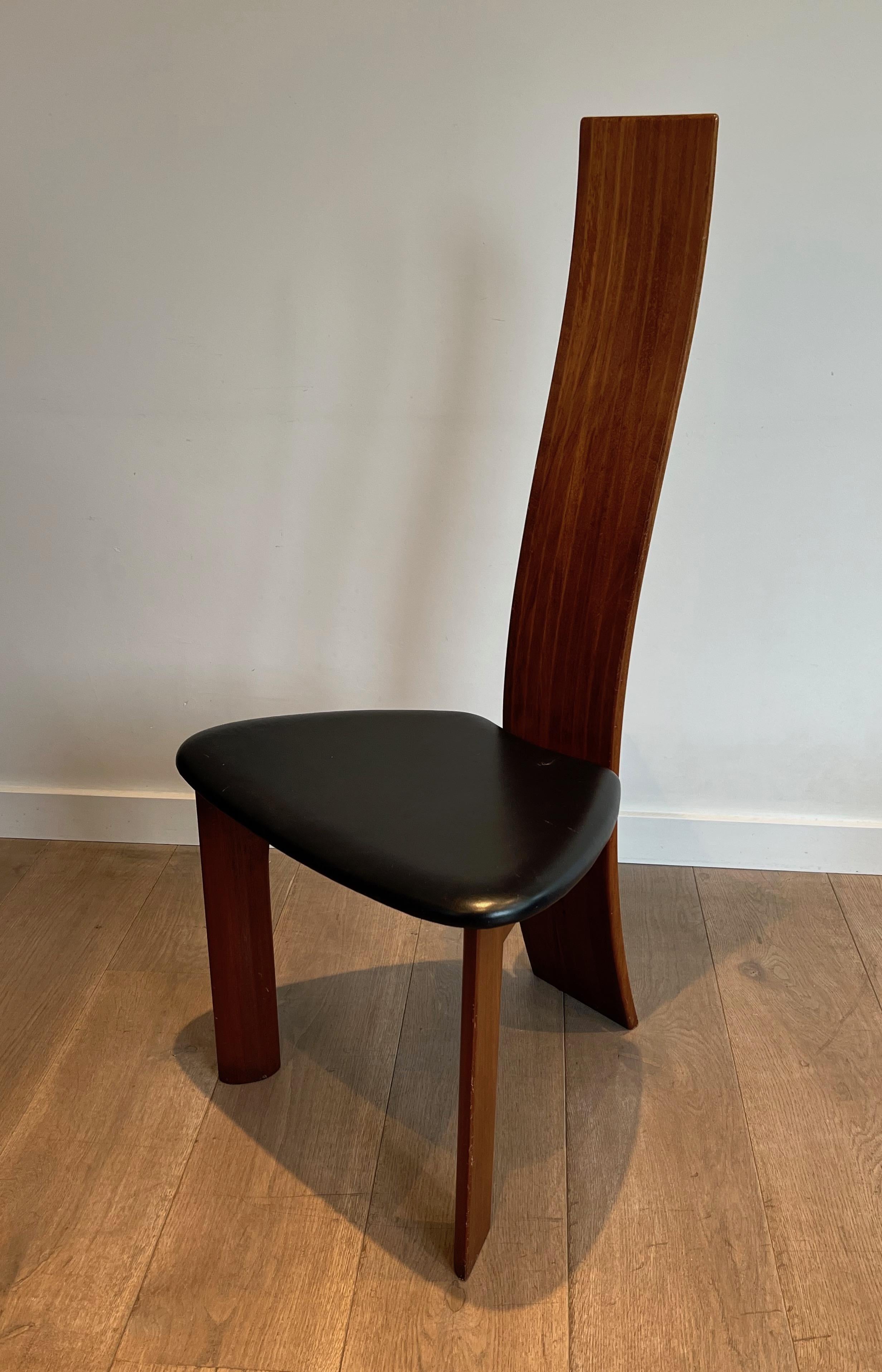 Pair of Exotic Wood and Black Leather Chairs, Scandinavian Work. Circa 1970 For Sale 3