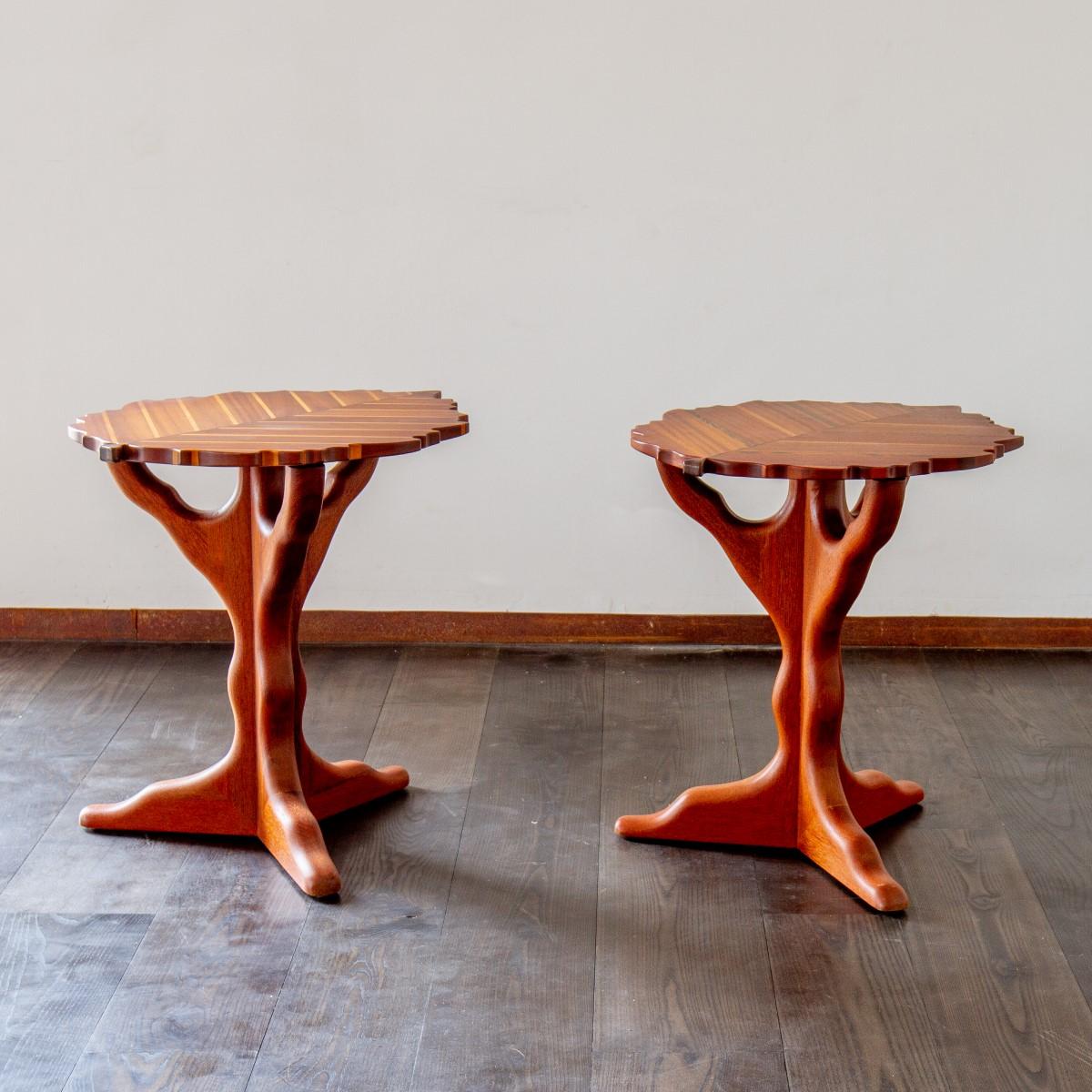 Pair of Exotic Wood Leaf Shaped Side Tables by Paul Vann, 2013 1