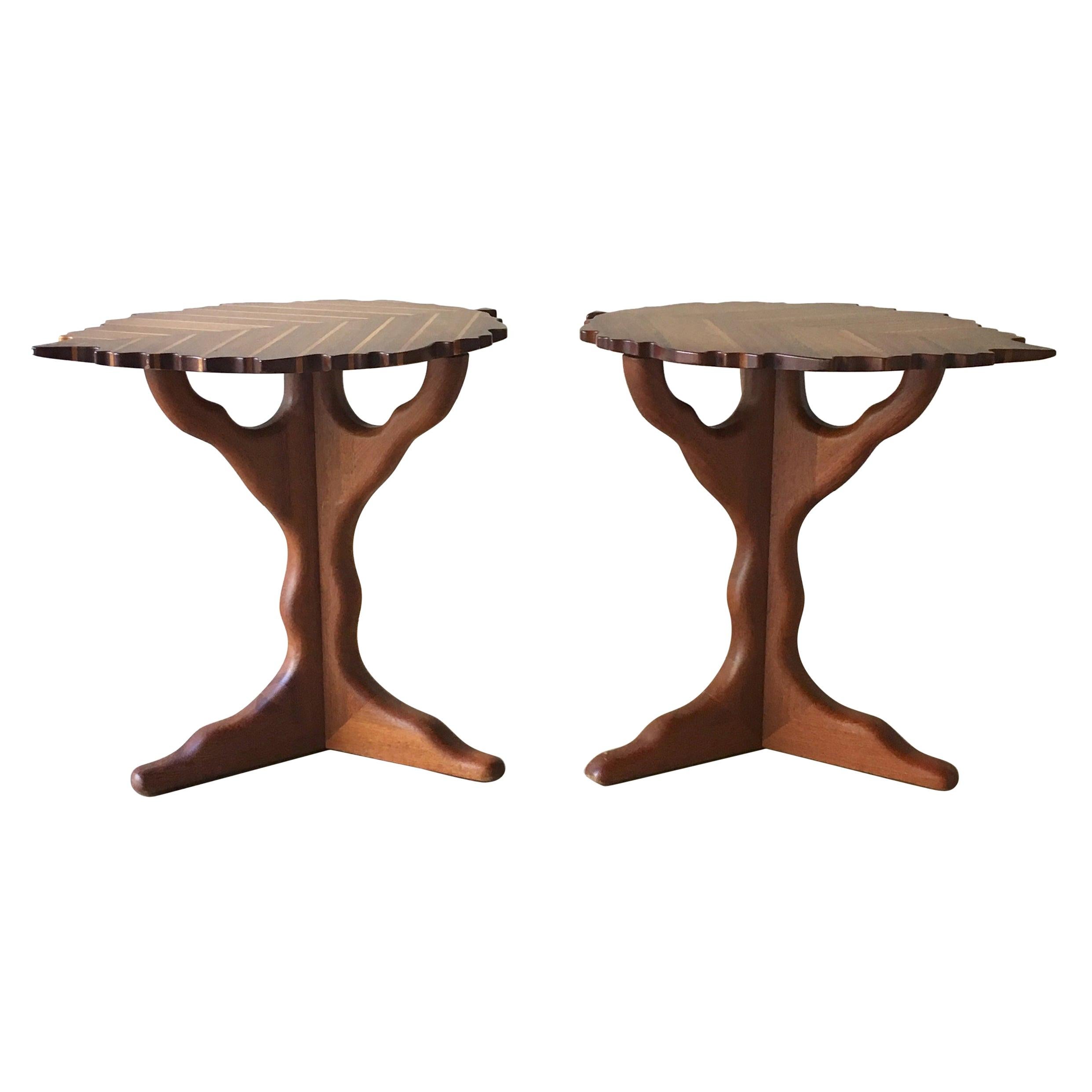 Pair of Exotic Wood Leaf Shaped Side Tables by Paul Vann, 2013