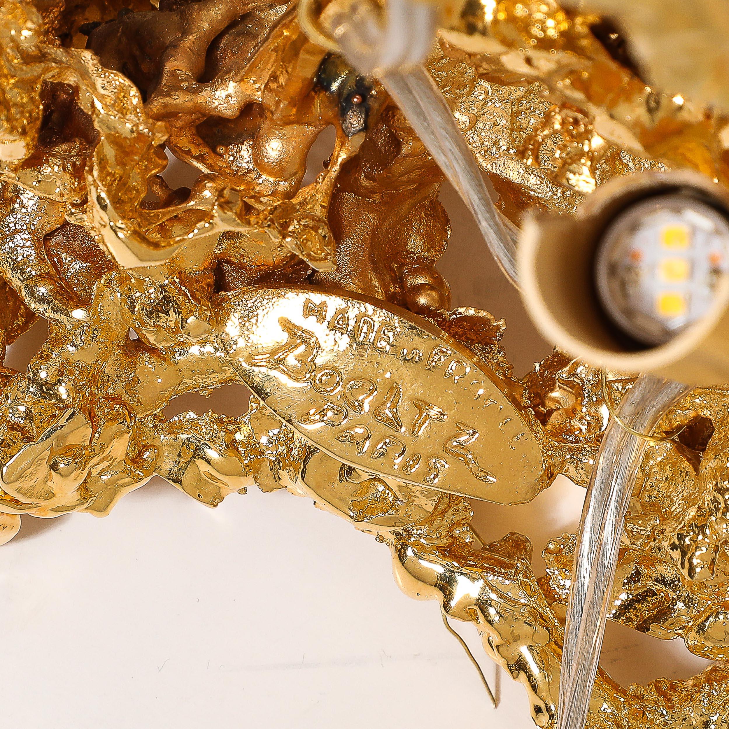 Paar Tischlampen aus explodierter Bronze und 24 Karat Gold mit Bergkristall mit Bergkristall von Claude Boeltz im Angebot 7