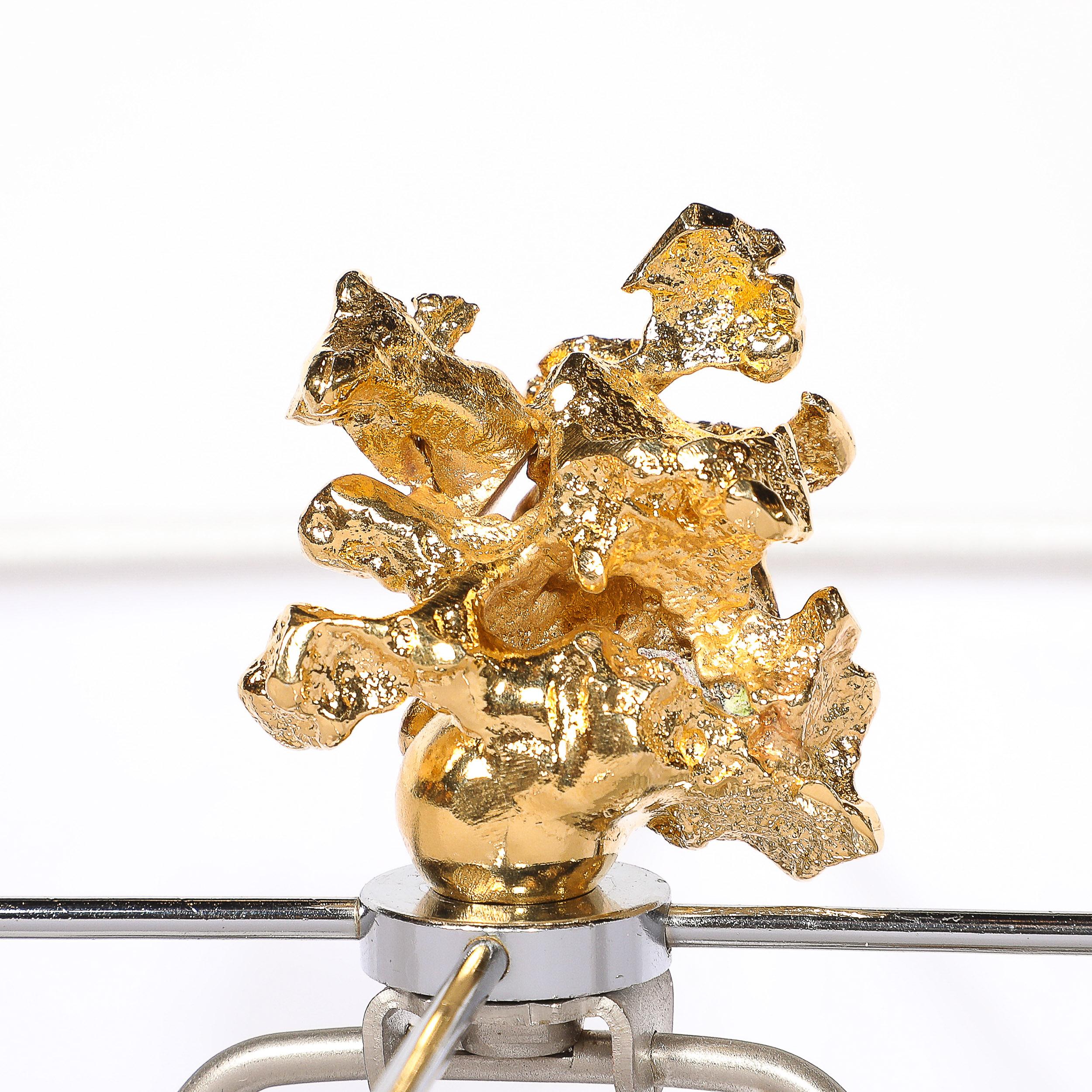 Paar Tischlampen aus explodierter Bronze und 24 Karat Gold mit Bergkristall mit Bergkristall von Claude Boeltz im Angebot 8