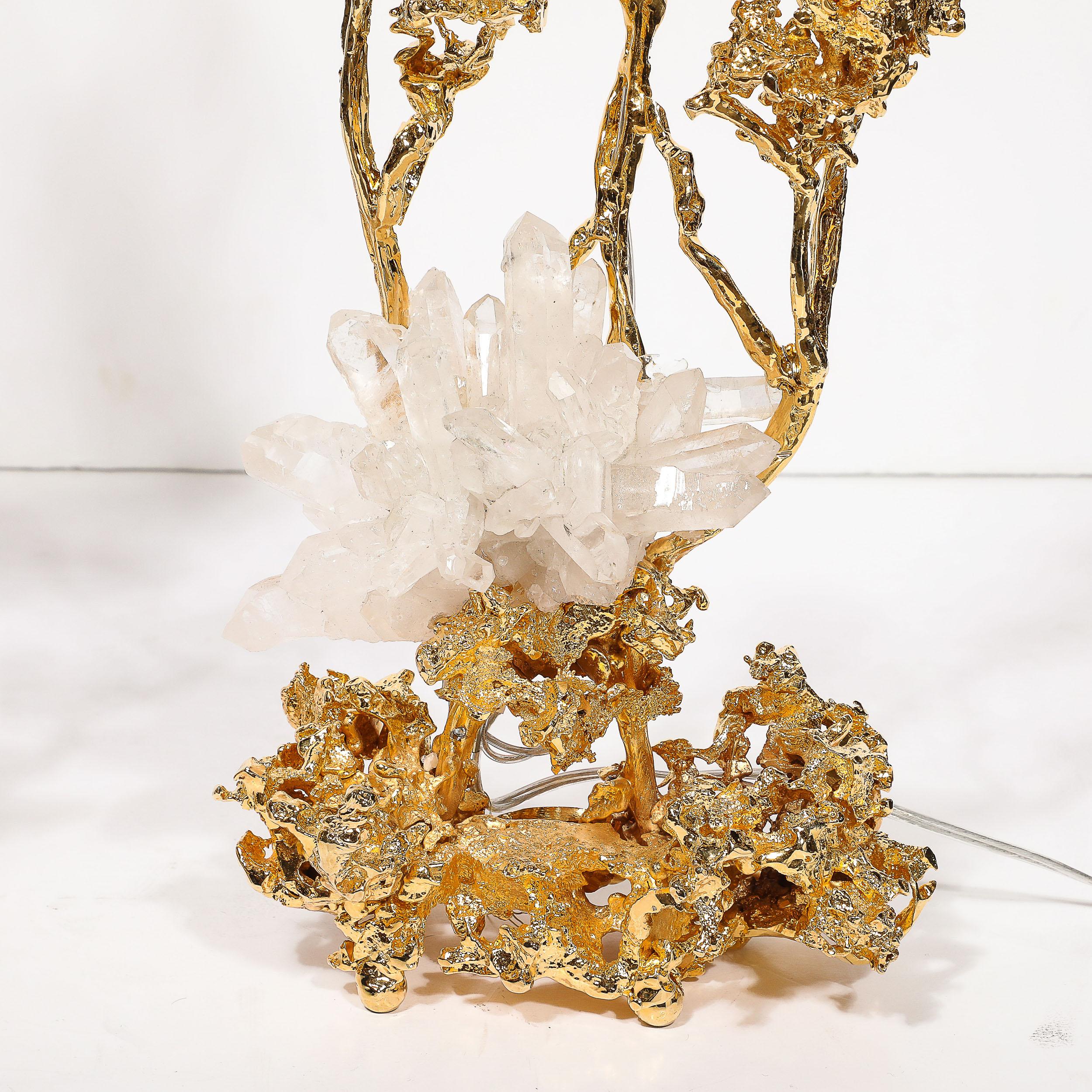 Paar Tischlampen aus explodierter Bronze und 24 Karat Gold mit Bergkristall mit Bergkristall von Claude Boeltz im Angebot 10