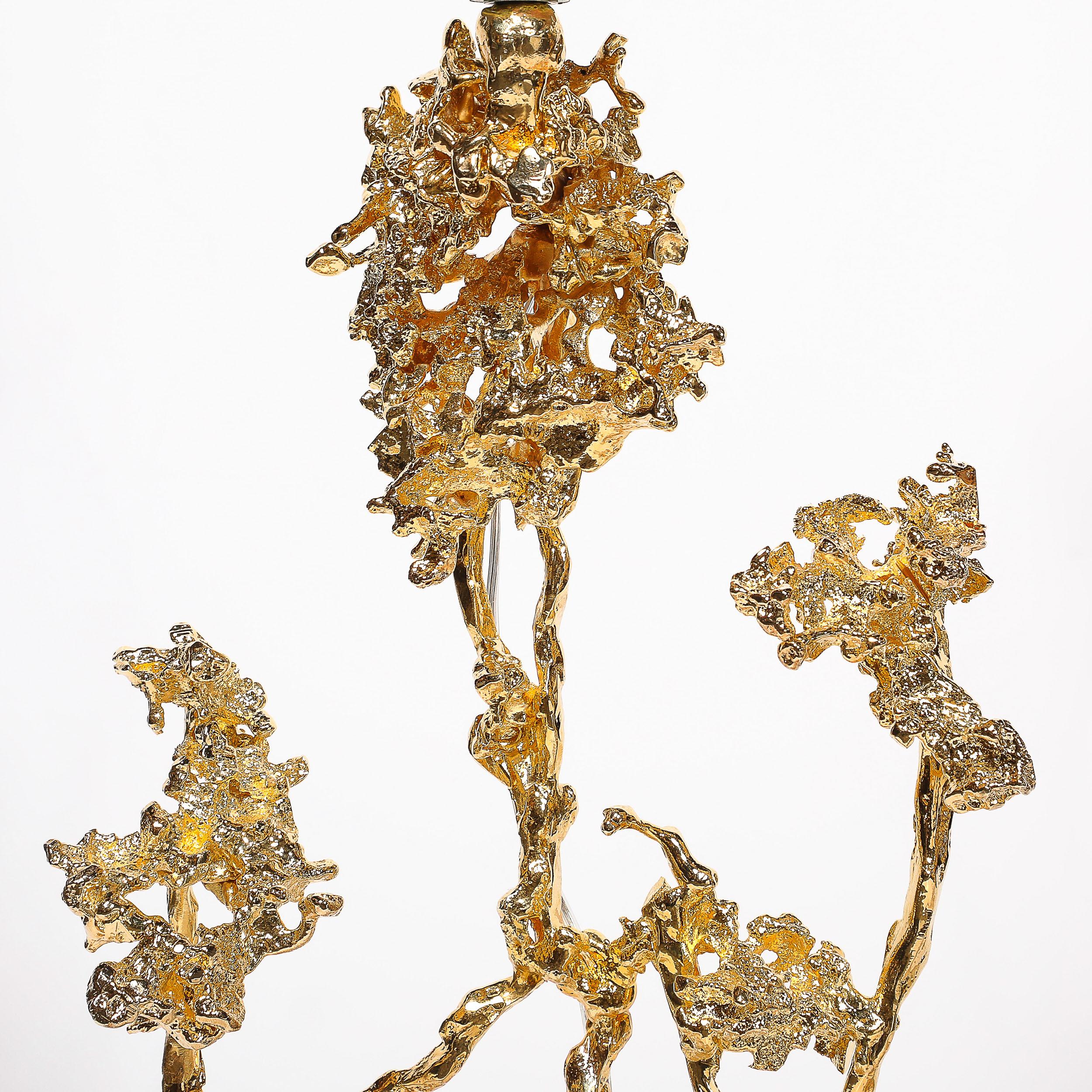 Paar Tischlampen aus explodierter Bronze und 24 Karat Gold mit Bergkristall mit Bergkristall von Claude Boeltz im Angebot 12