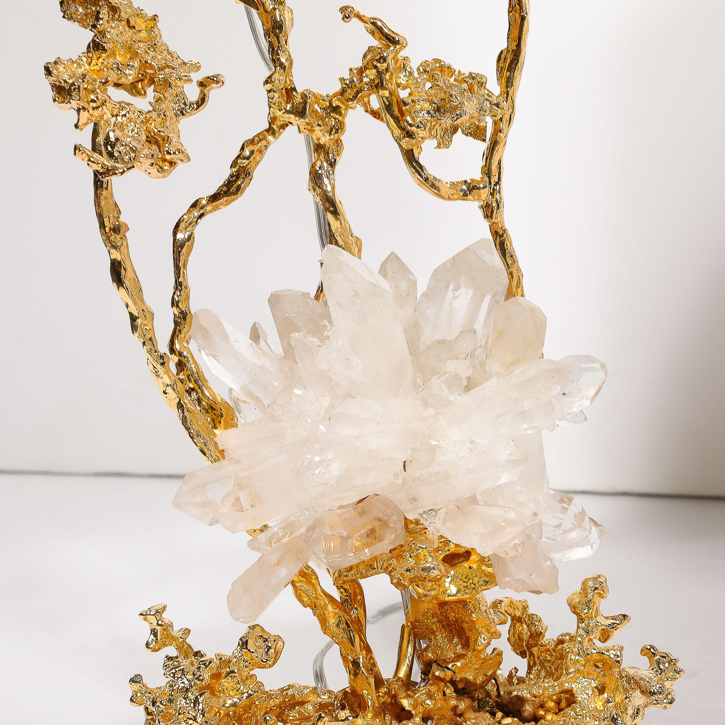 Paar Tischlampen aus explodierter Bronze und 24 Karat Gold mit Bergkristall mit Bergkristall von Claude Boeltz im Angebot 2