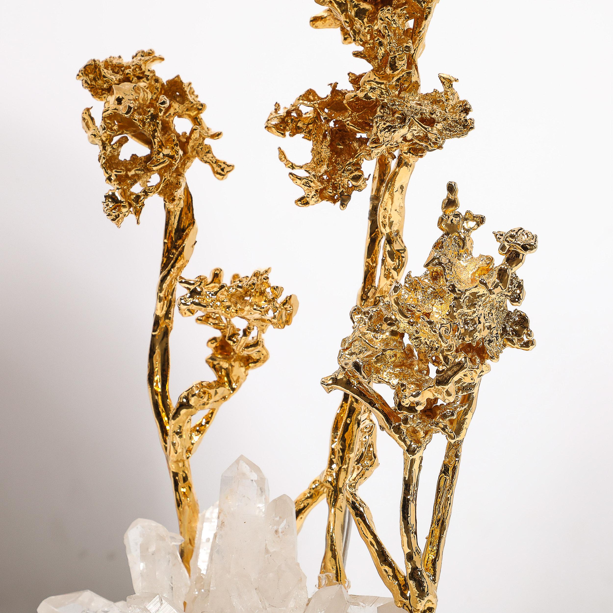 Paar Tischlampen aus explodierter Bronze und 24 Karat Gold mit Bergkristall mit Bergkristall von Claude Boeltz im Angebot 3