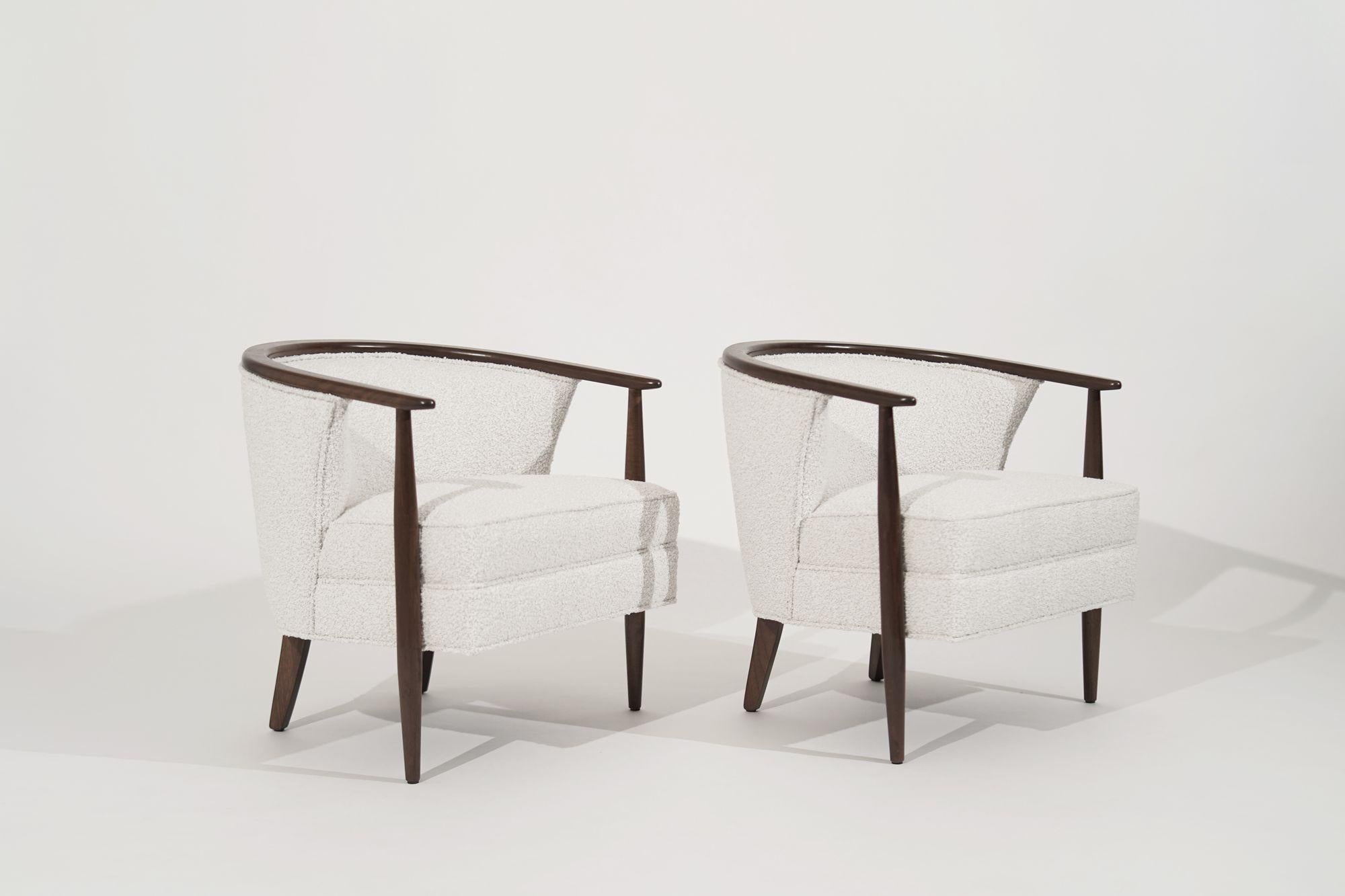 20th Century Pair of Exposed Walnut Framework Barrel Lounge Chairs, circa 1960s