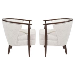 Pair of Exposed Walnut Framework Barrel Lounge Chairs, circa 1960s