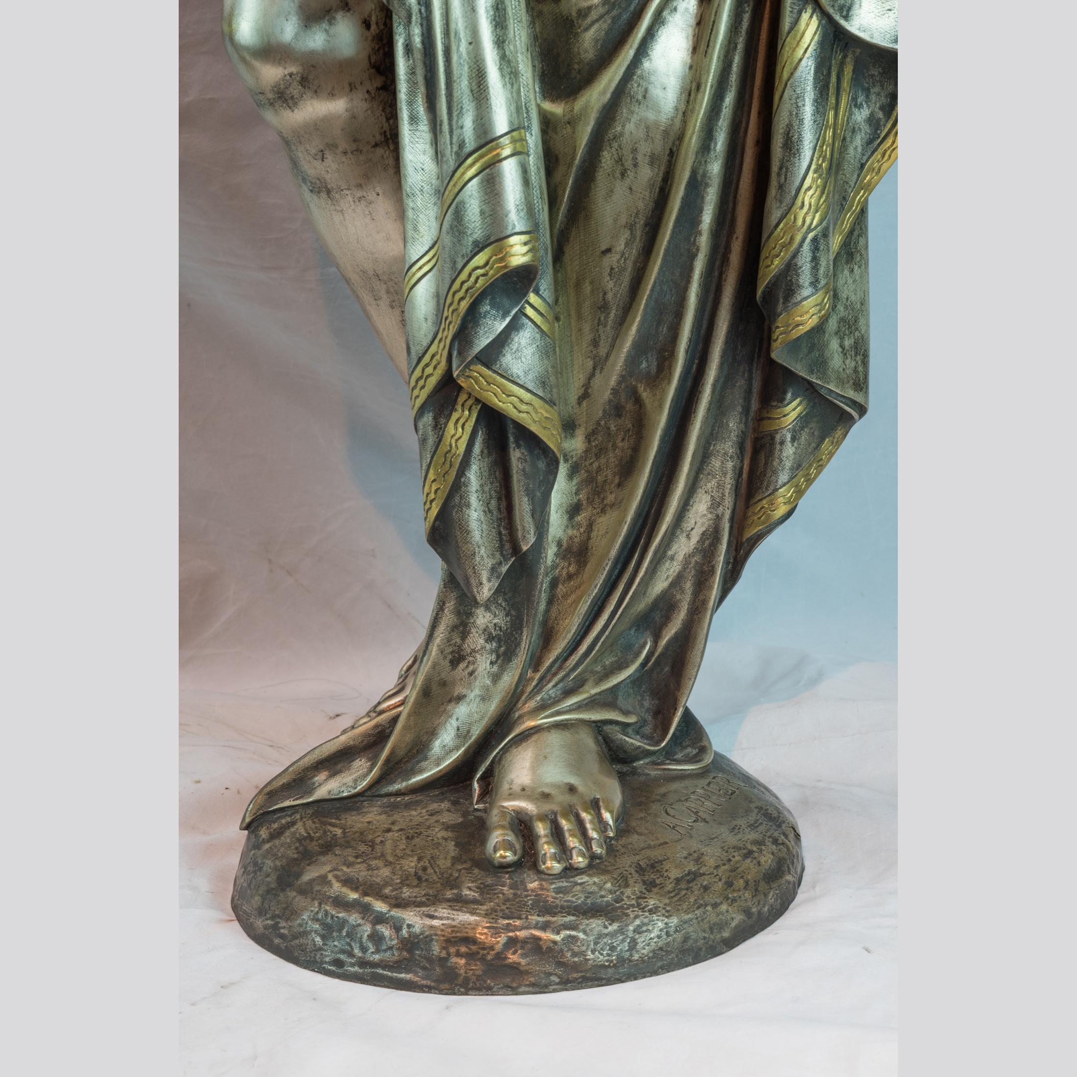 Pair of Exposition Neo-Grec Silvered and Gilt Bronze Figural Bacchante Torchères For Sale 3