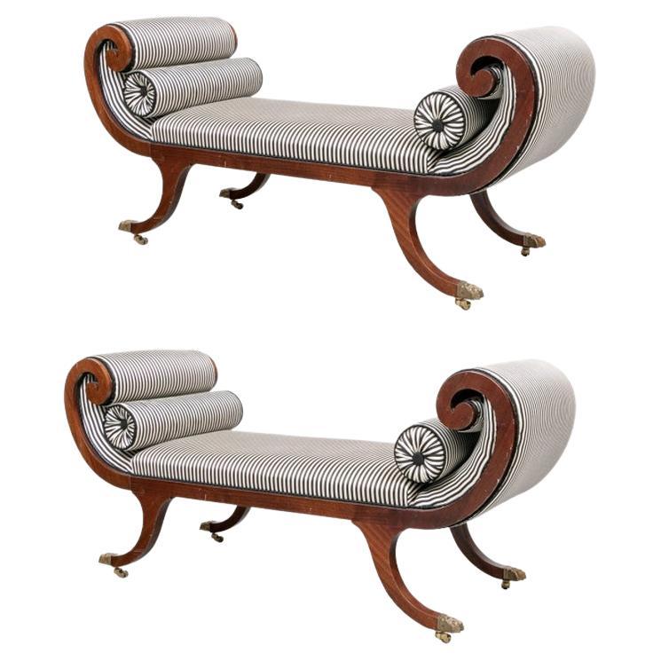 Pair of Exquisite 19th C. Neoclassical Style Mahogany Recamiers