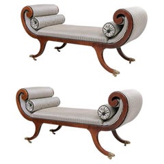 Used Pair of Exquisite 19th C. Neoclassical Style Mahogany Recamiers