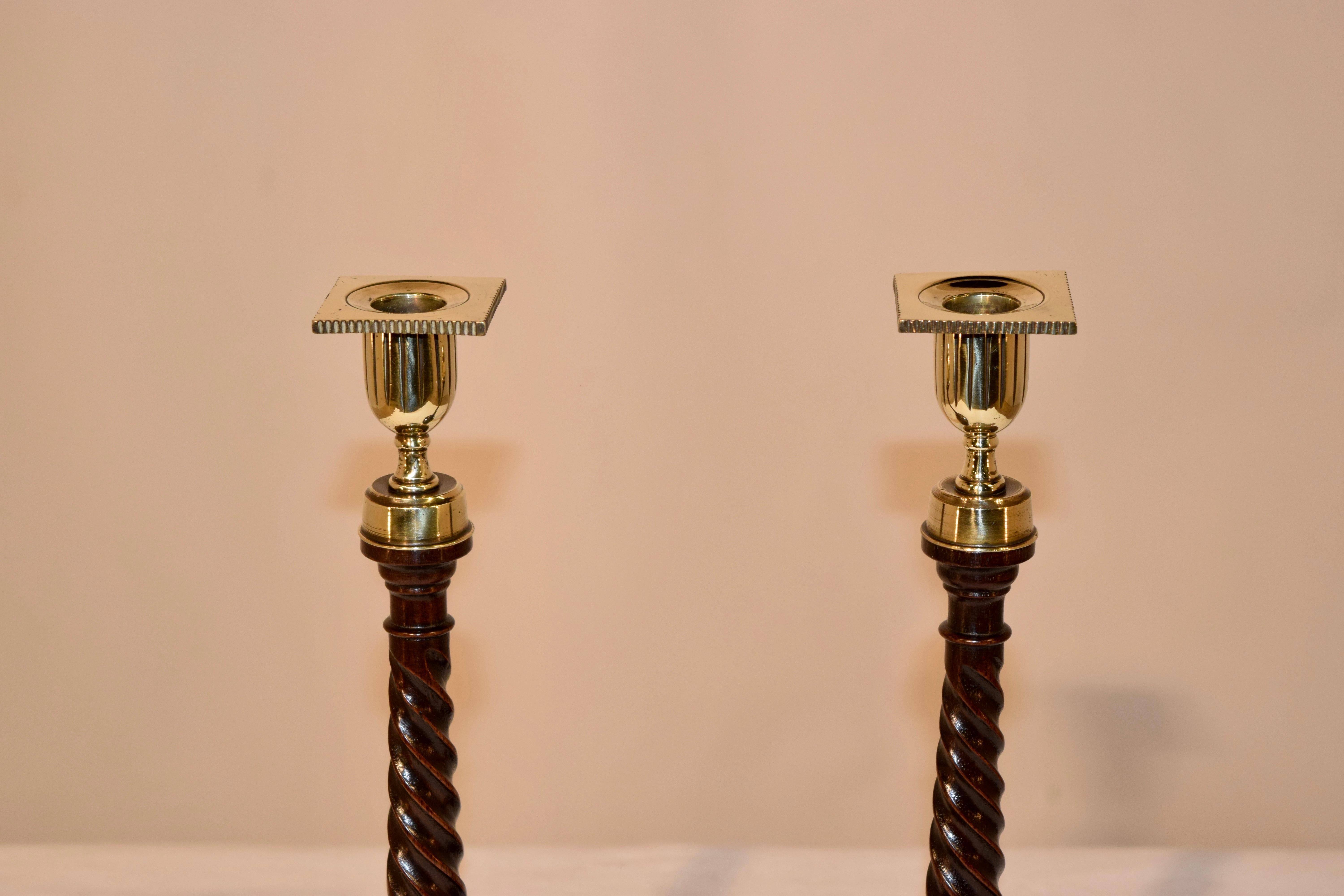 English Pair of Exquisite 19th Century Mahogany Candlesticks