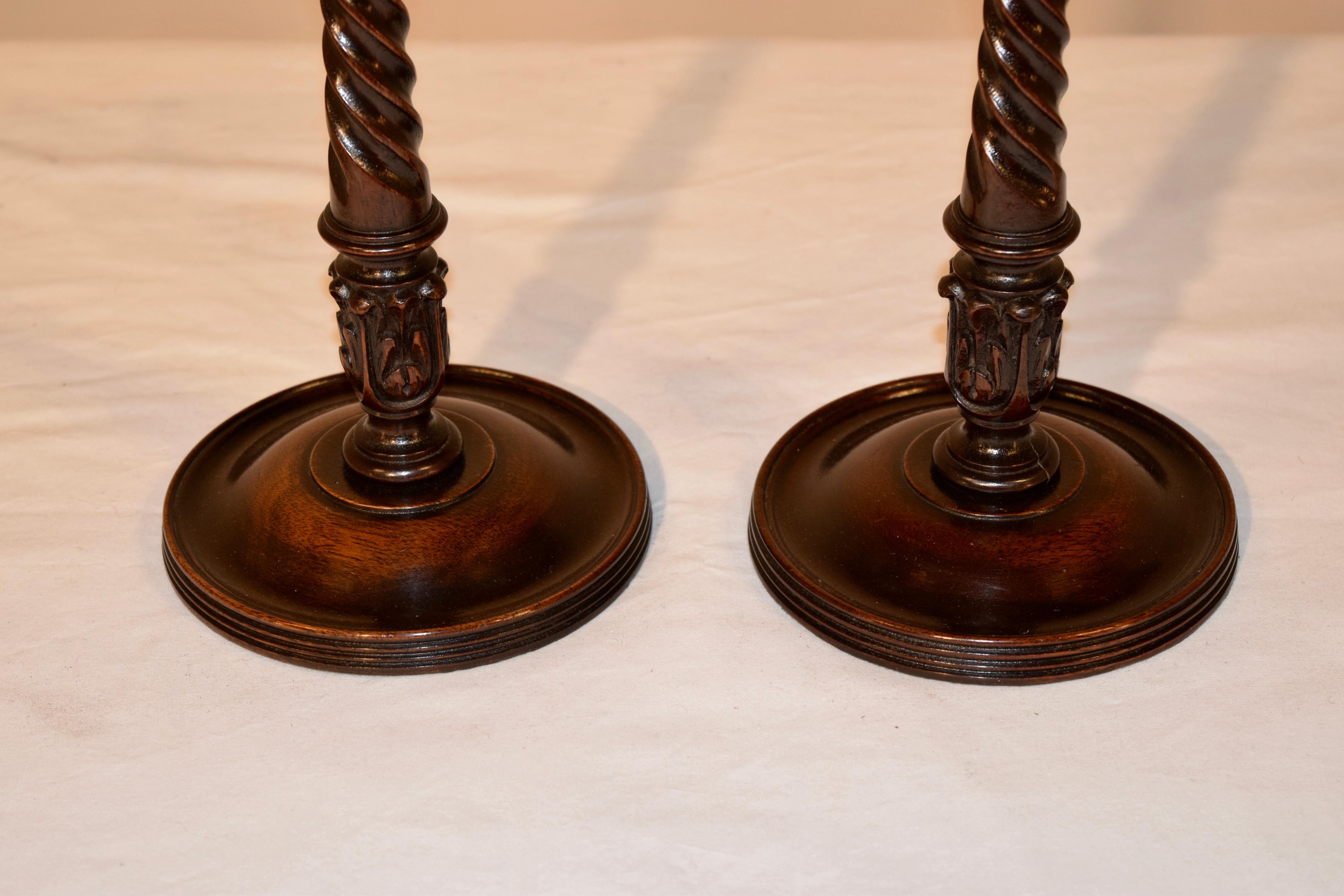 Turned Pair of Exquisite 19th Century Mahogany Candlesticks