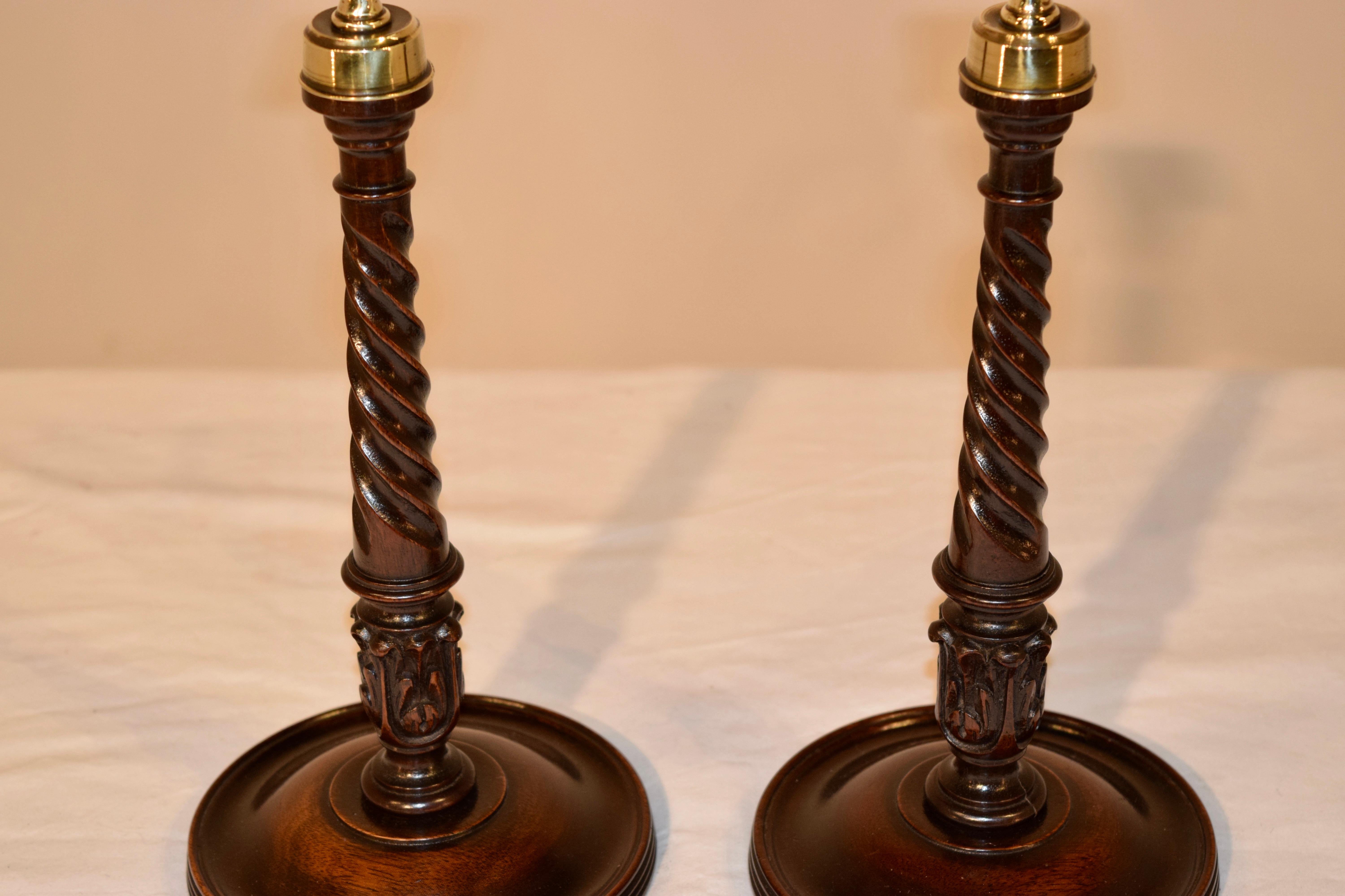 Pair of Exquisite 19th Century Mahogany Candlesticks In Good Condition In High Point, NC