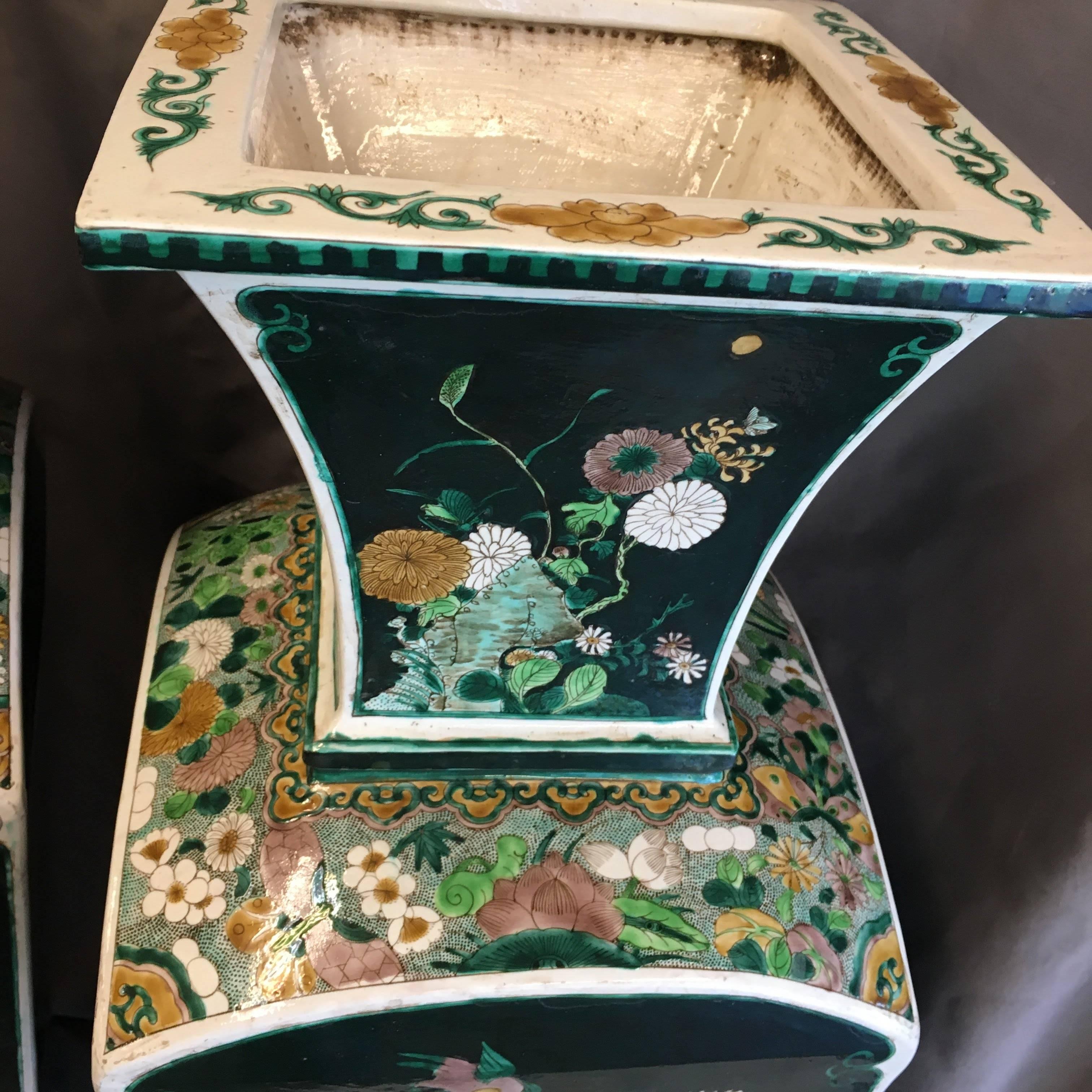 Enamel Pair of Exquisite 19th Century Qing 'Manchu' Dynasty Famille-Noir Square Vases For Sale