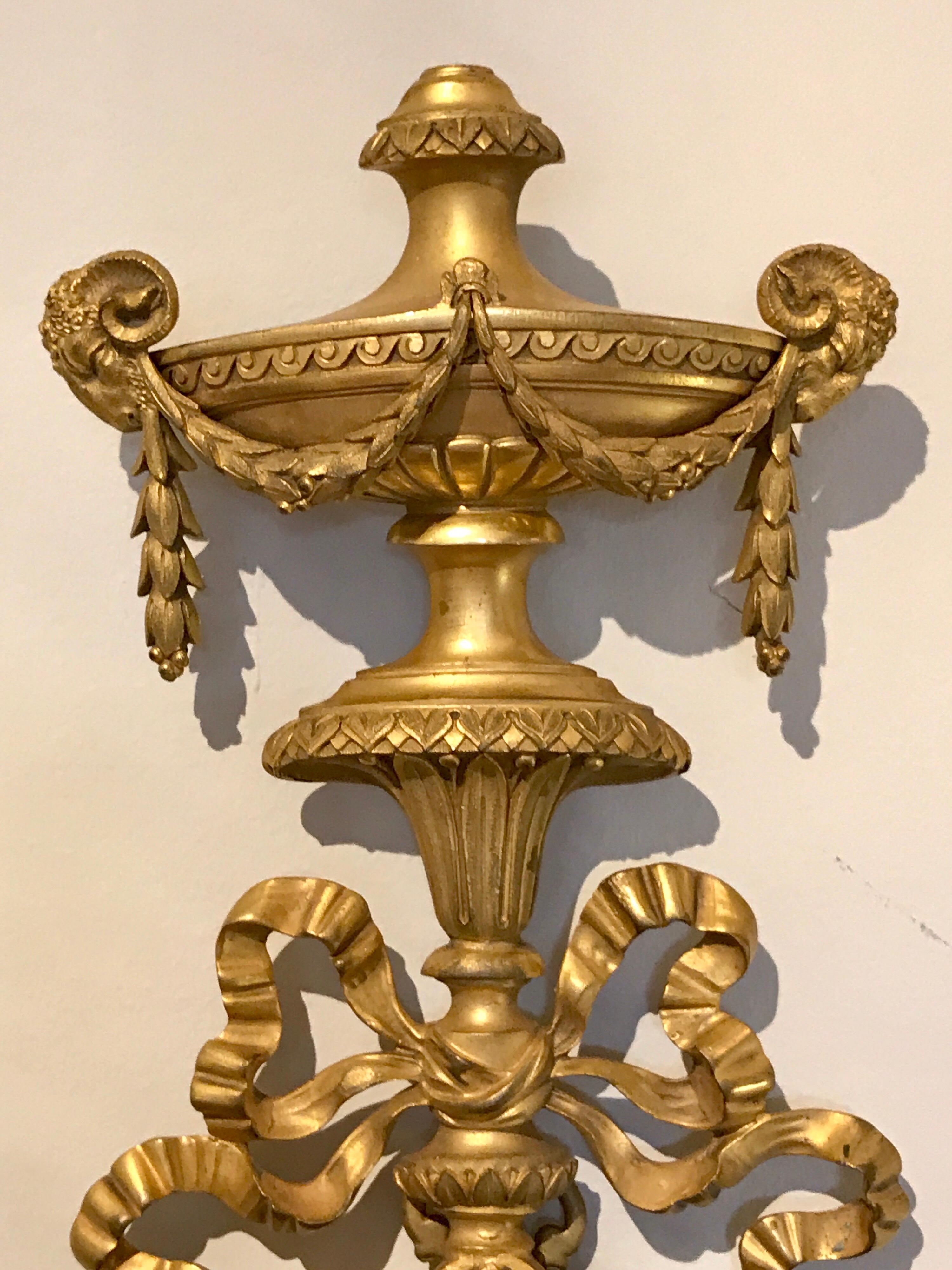 Pair of Exquisite Adam Style Ormolu Wall Sconces with Wedgwood Plaques 5