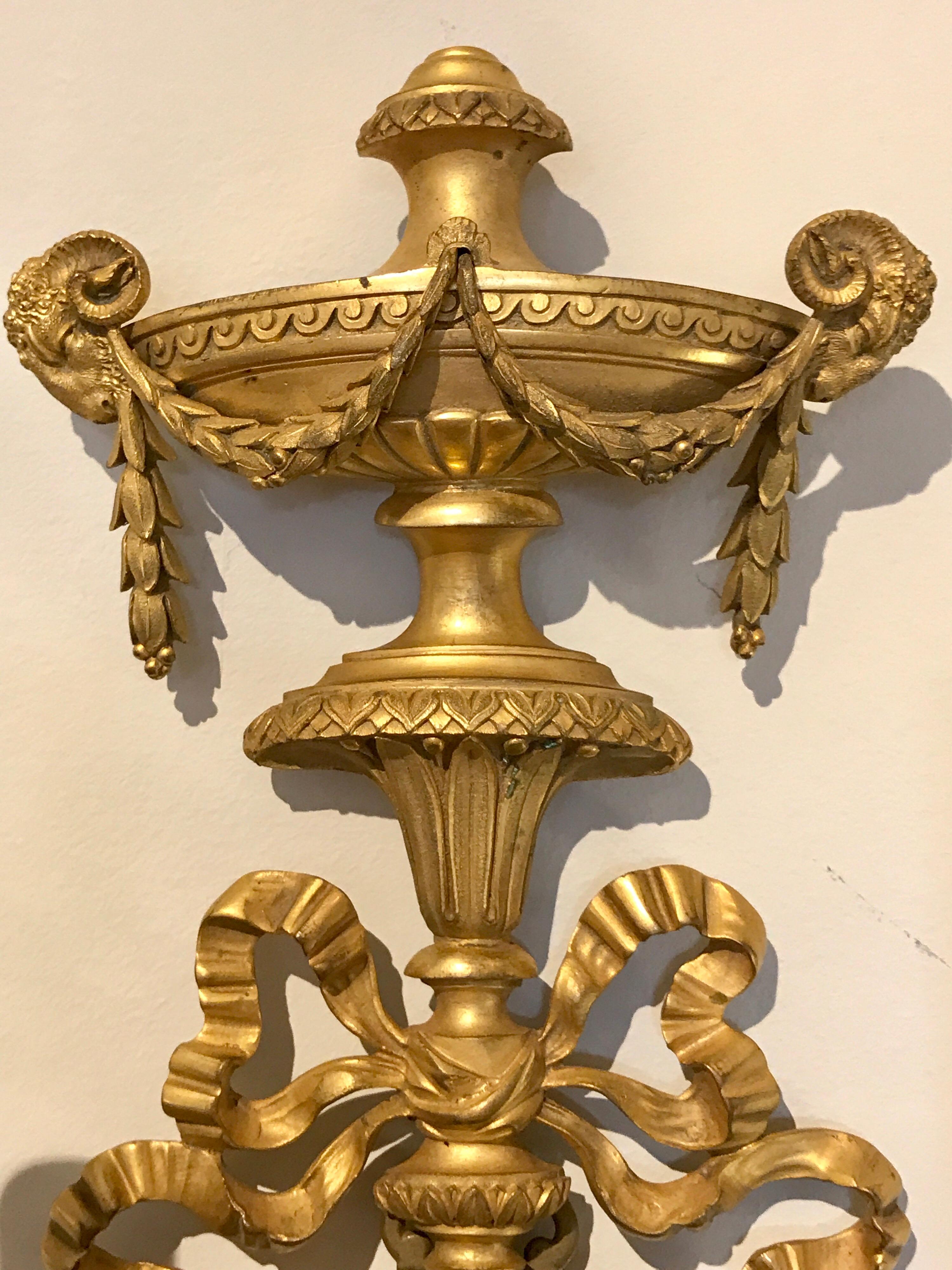 Pair of Exquisite Adam Style Ormolu Wall Sconces with Wedgwood Plaques For Sale 1