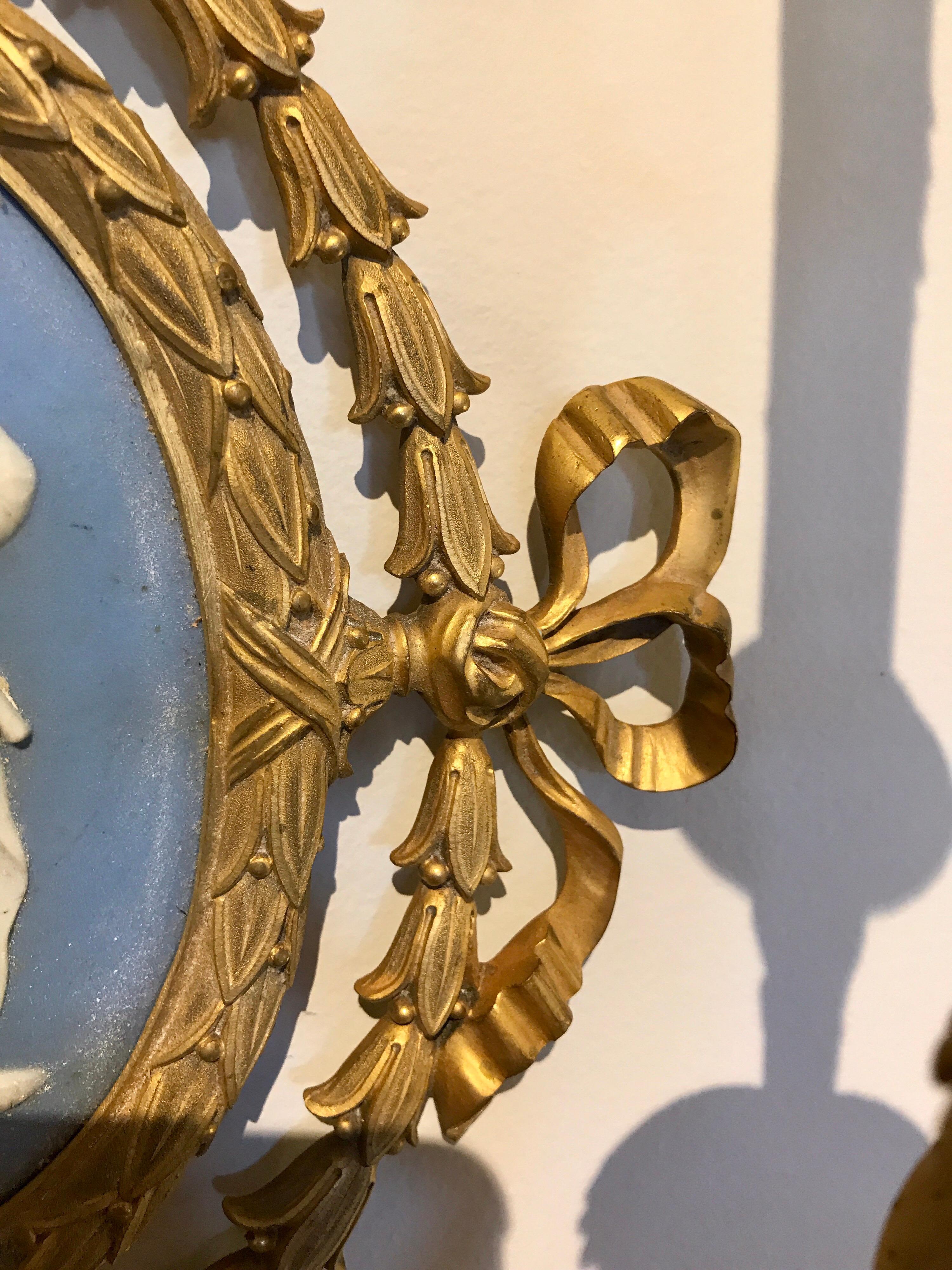 Pair of Exquisite Adam Style Ormolu Wall Sconces with Wedgwood Plaques 2