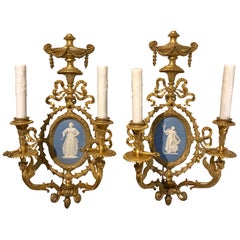 Pair of Exquisite Adam Style Ormolu Wall Sconces with Wedgwood Plaques