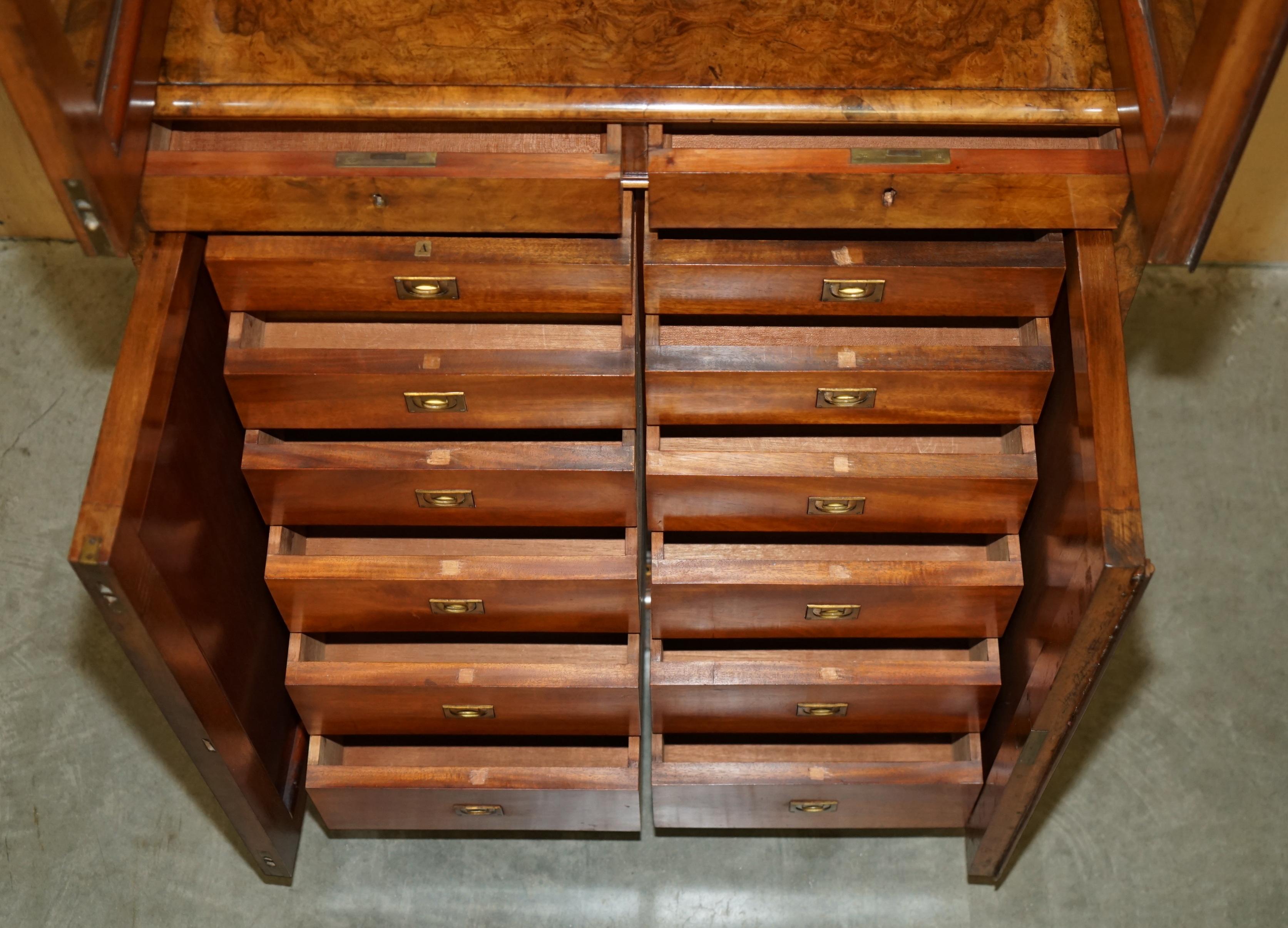 PAIR OF EXQUISITE ANTiQUE BURR WALNUT LIBRARY BOOKCASES CHEST OF DRAWERS BASES 3