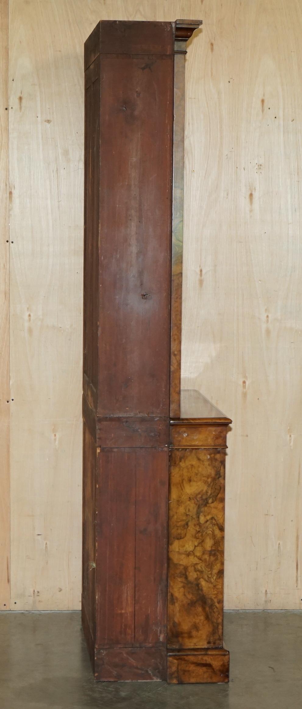 PAIR OF EXQUISITE ANTiQUE BURR WALNUT LIBRARY BOOKCASES CHEST OF DRAWERS BASES 11