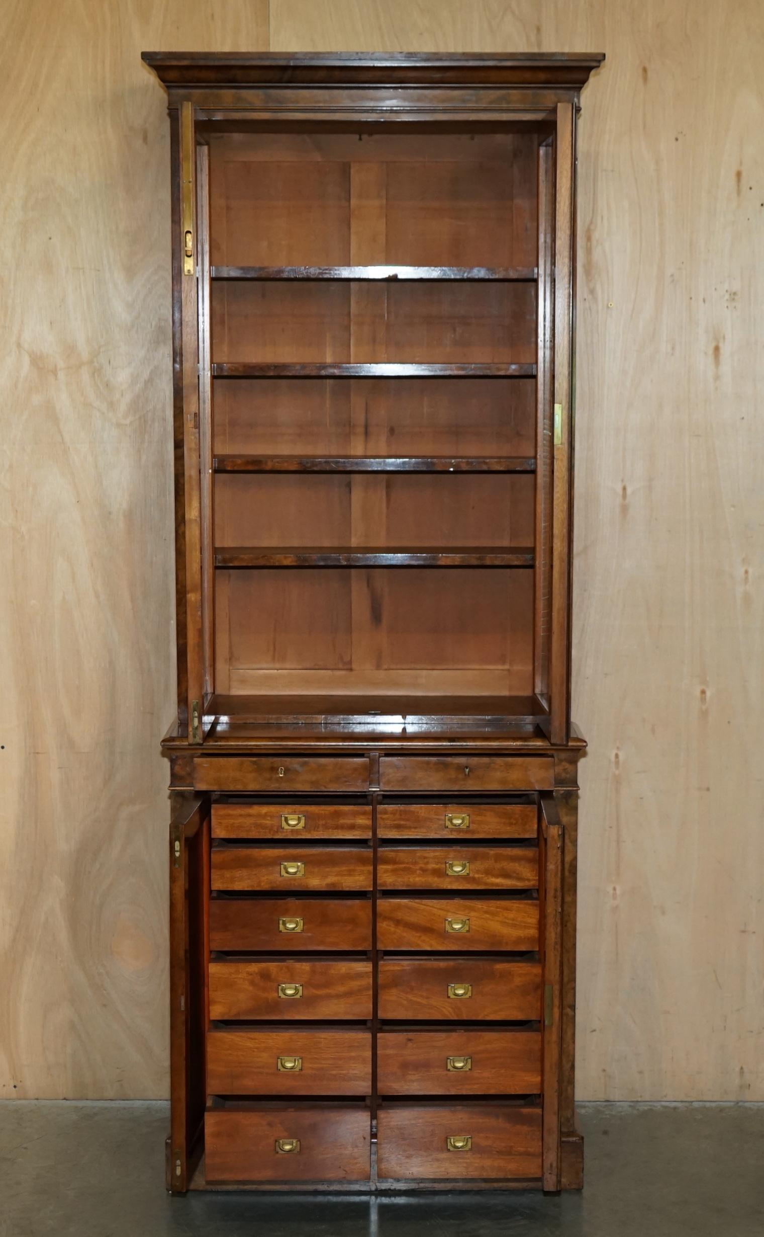 Mid-19th Century PAIR OF EXQUISITE ANTiQUE BURR WALNUT LIBRARY BOOKCASES CHEST OF DRAWERS BASES