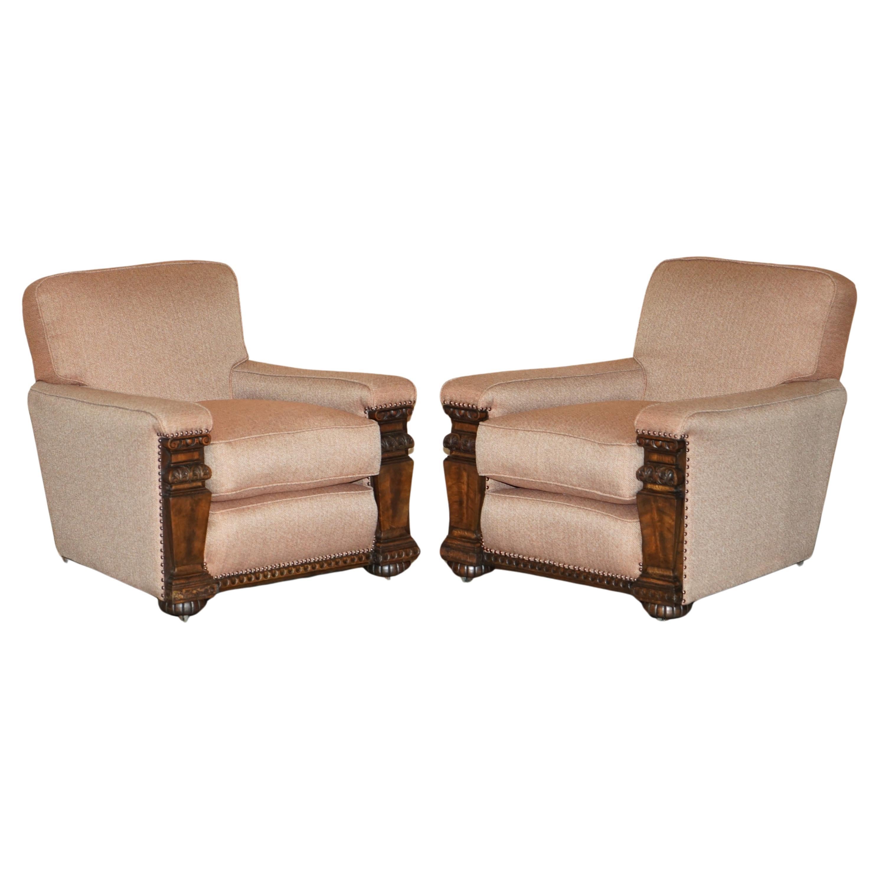 PAIR OF EXQUISITE ANTIQUE WILLIAM IV FLAMED HARDWOOD CIRCA 1830 CLUB ARMCHAIRs