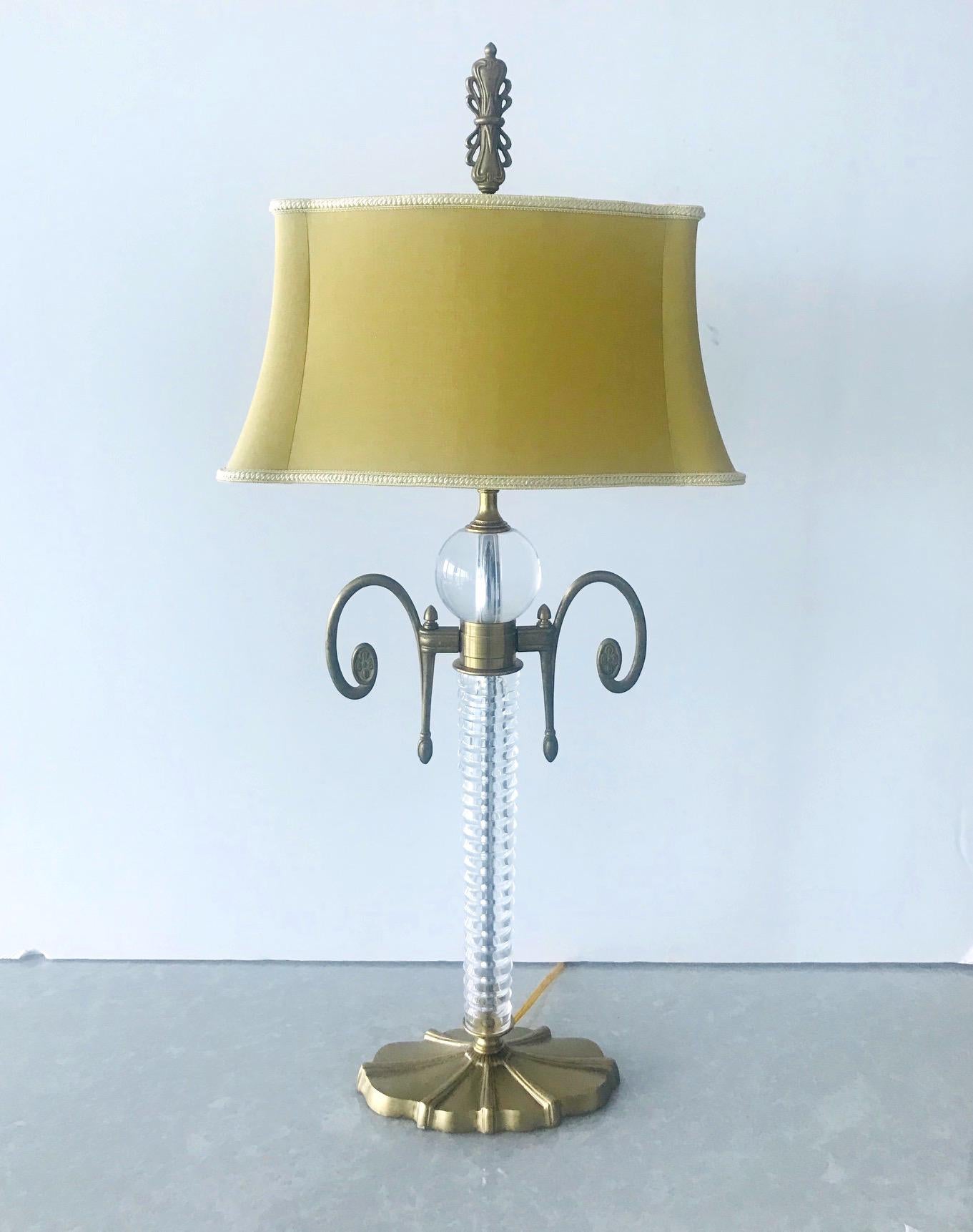 Gilt Pair of Exquisite Art Deco Glass and Gilded Brass Lamps