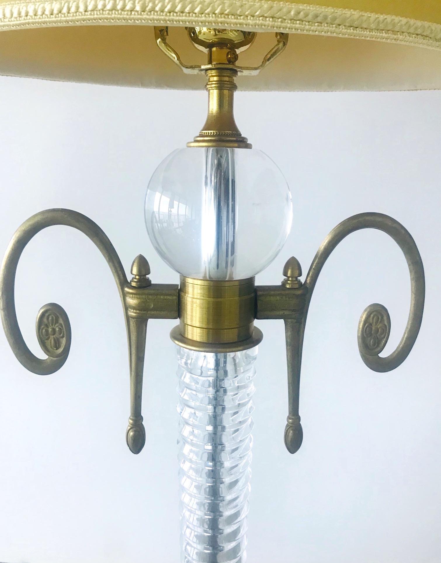 Pair of Exquisite Art Deco Glass and Gilded Brass Lamps 2