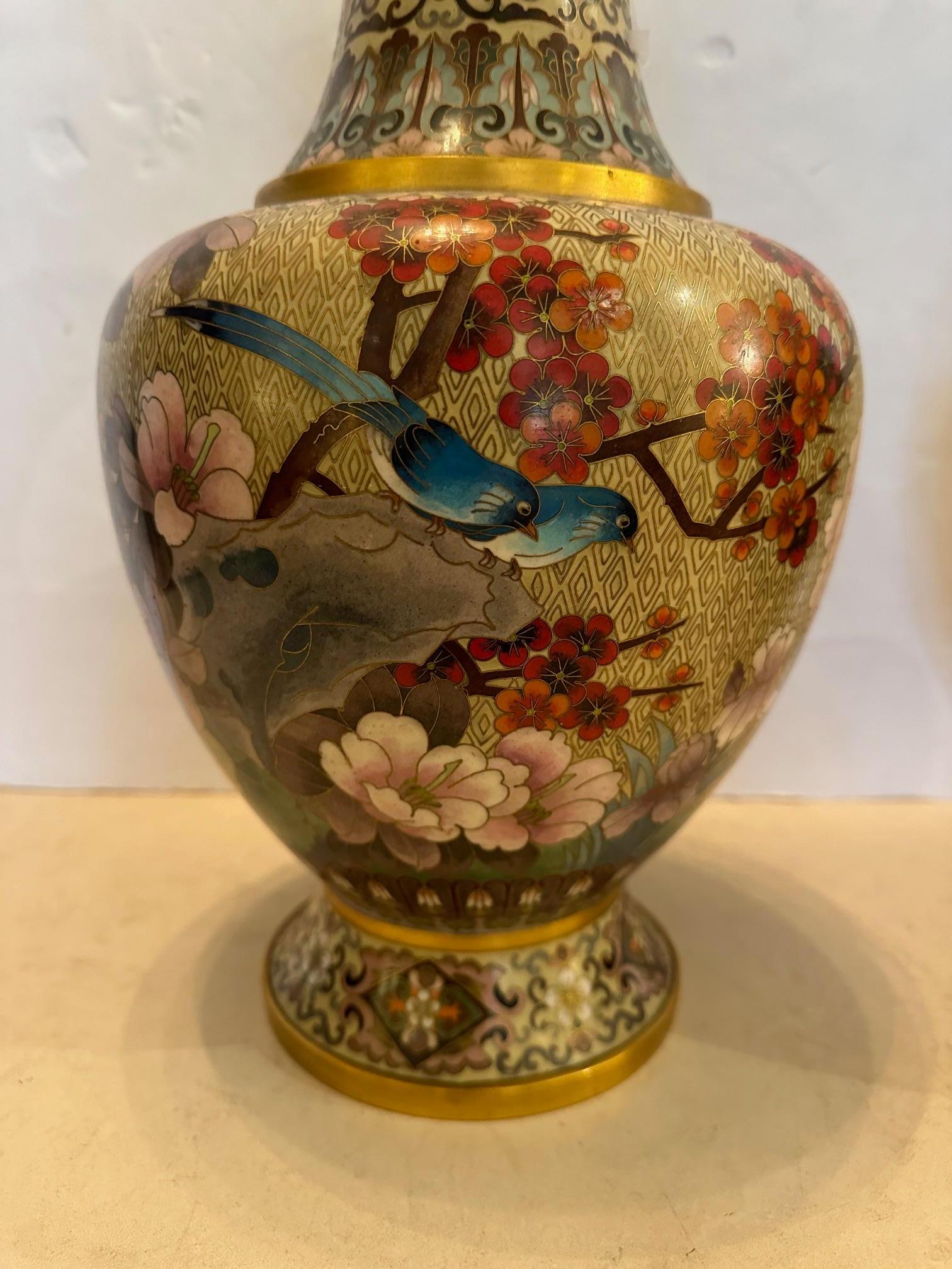 Pair of Exquisite Chinese Gilded Enamel on Bronze Cloissonne Vases For Sale 4