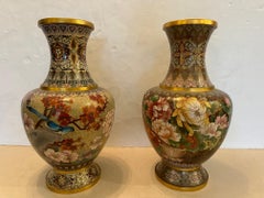 Vintage Pair of Exquisite Chinese Gilded Enamel on Bronze Cloissonne Vases