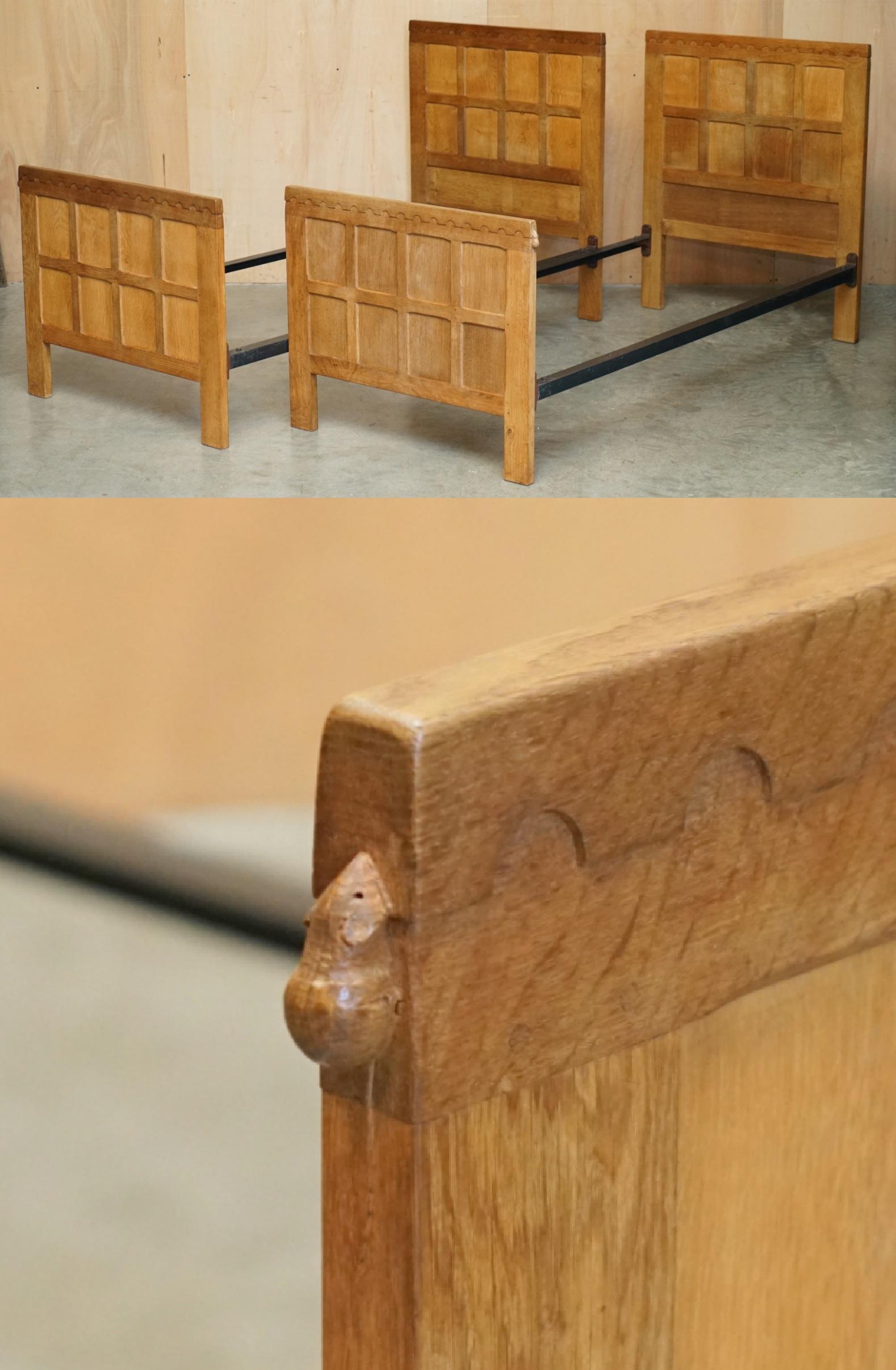 Royal House Antiques

Royal House Antiques is delighted to offer for sale this very rare pair of, highly collectable, original Circa 1950's Robert Mouseman Thompson bedsteads 

Please note the delivery fee listed is just a guide, it covers within