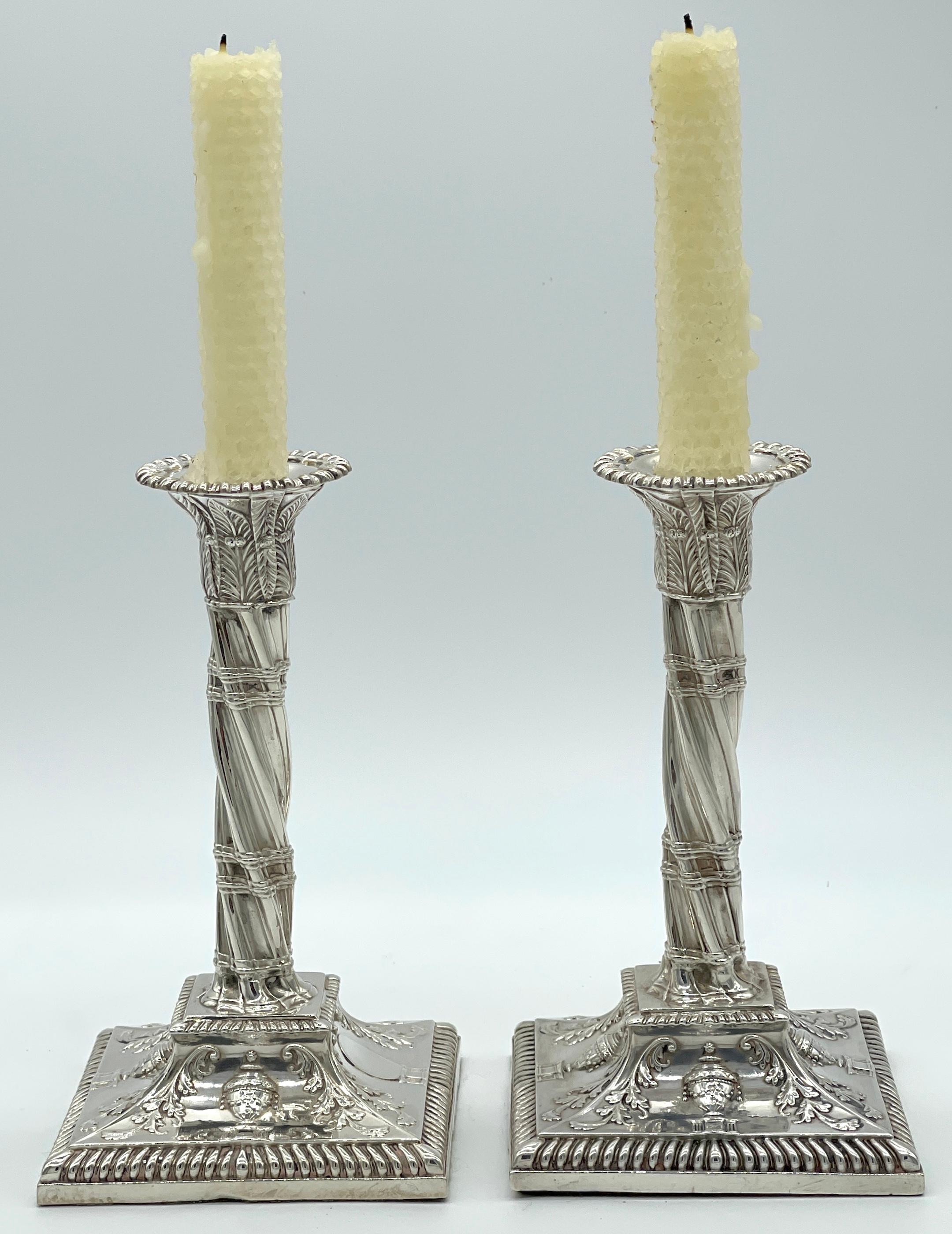 Pair of Exquisite English Victorian Sterling Neoclassical Column Candlesticks  For Sale 7