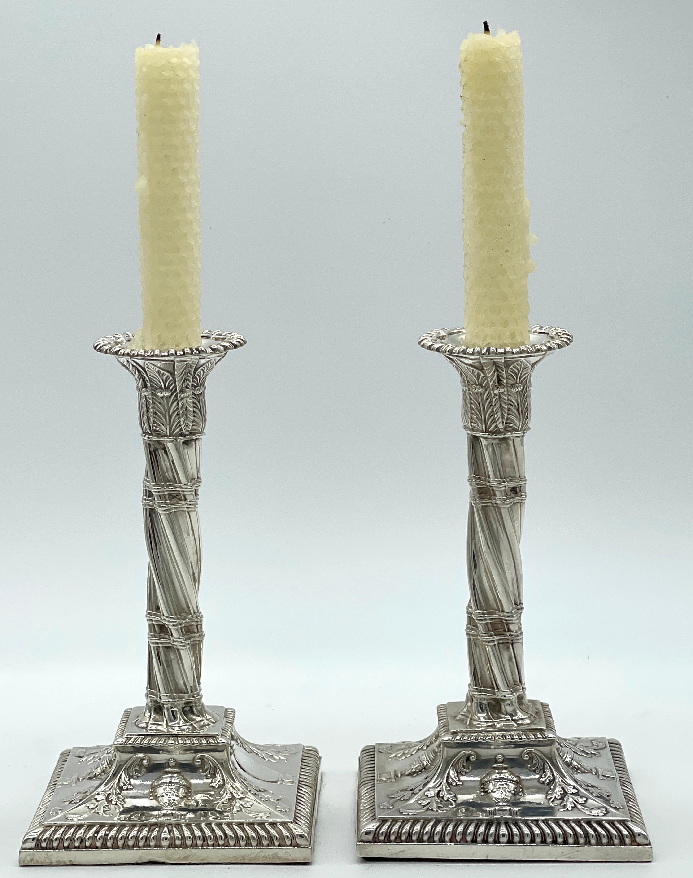 Pair of Exquisite English Victorian Sterling Neoclassical Column Candlesticks  For Sale 8