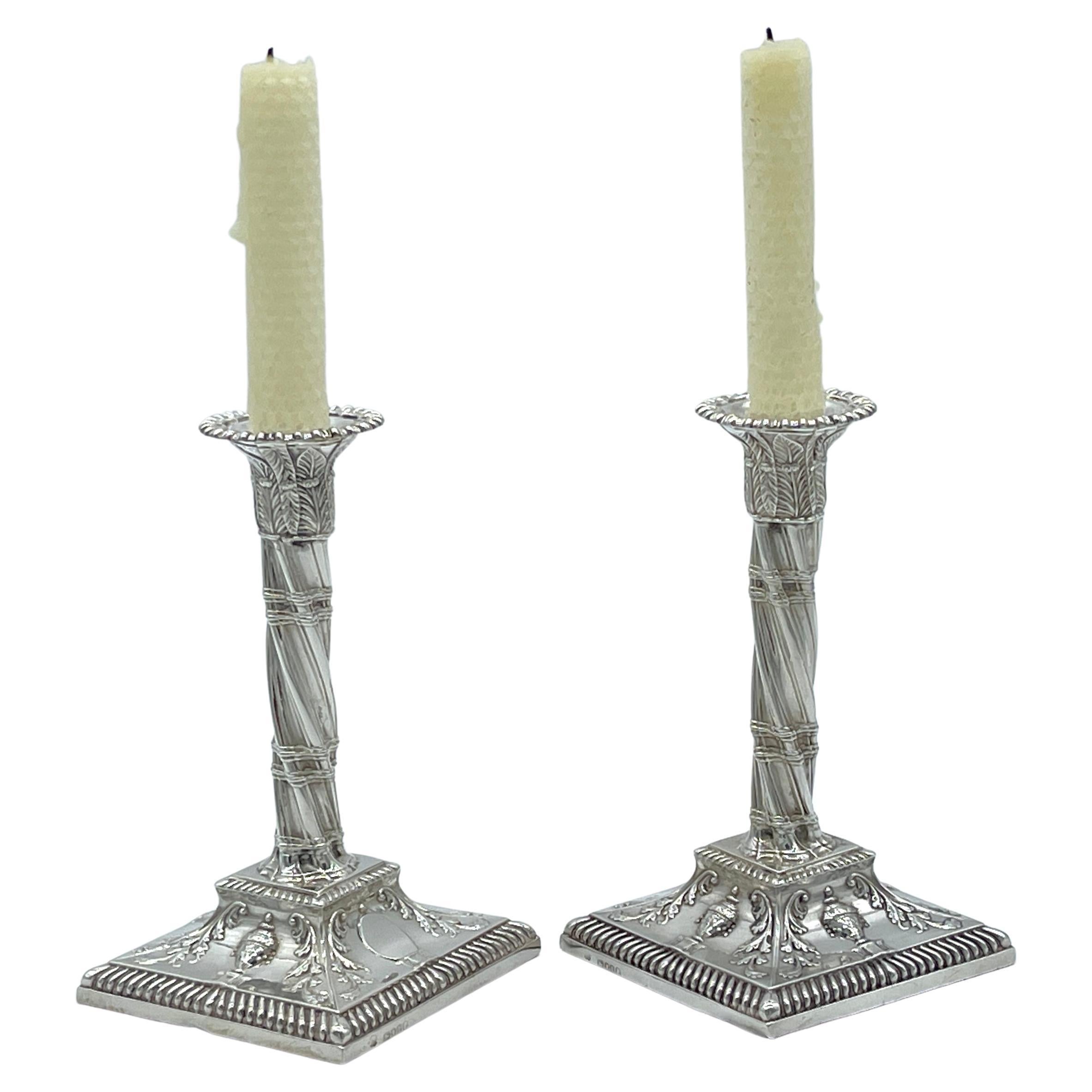Pair of Exquisite English Victorian Sterling Neoclassical Column Candlesticks