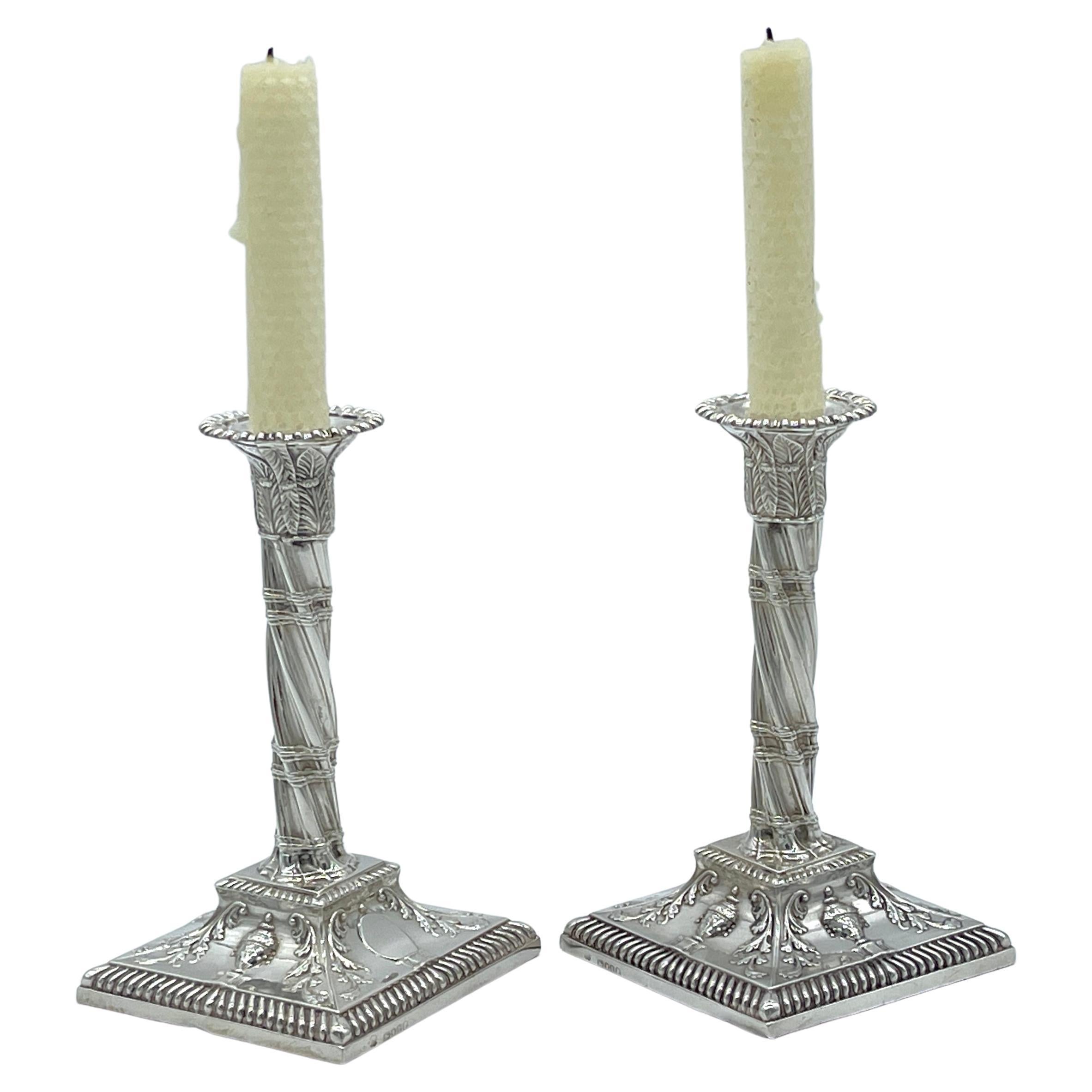 Pair of Exquisite English Victorian Sterling Neoclassical Column Candlesticks  For Sale