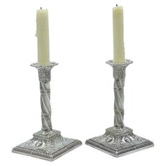 Pair of Exquisite English Victorian Sterling Neoclassical Column Candlesticks 