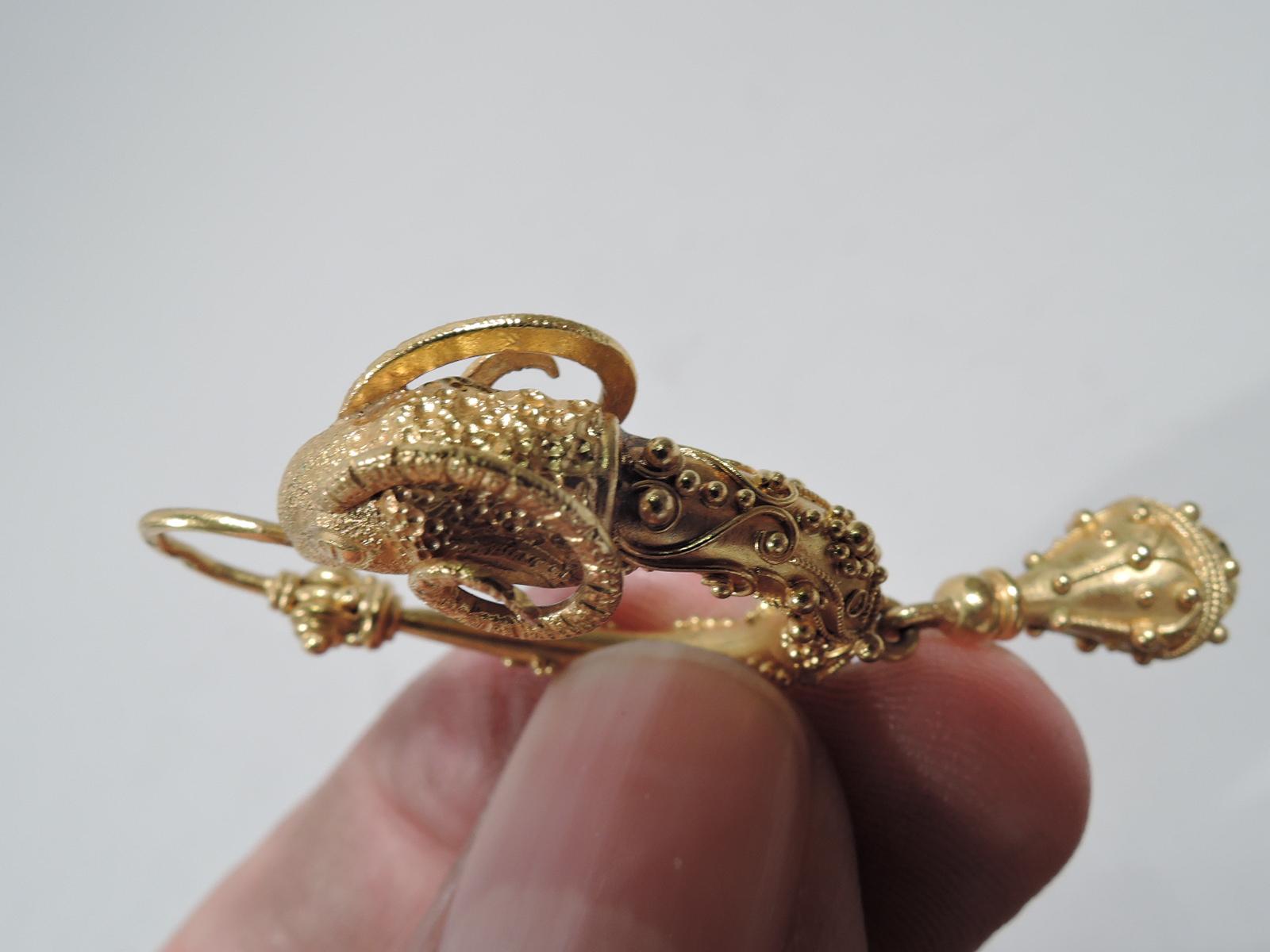 Pair of Exquisite Etruscan Revival 18K Gold Ram Head Earrings 4