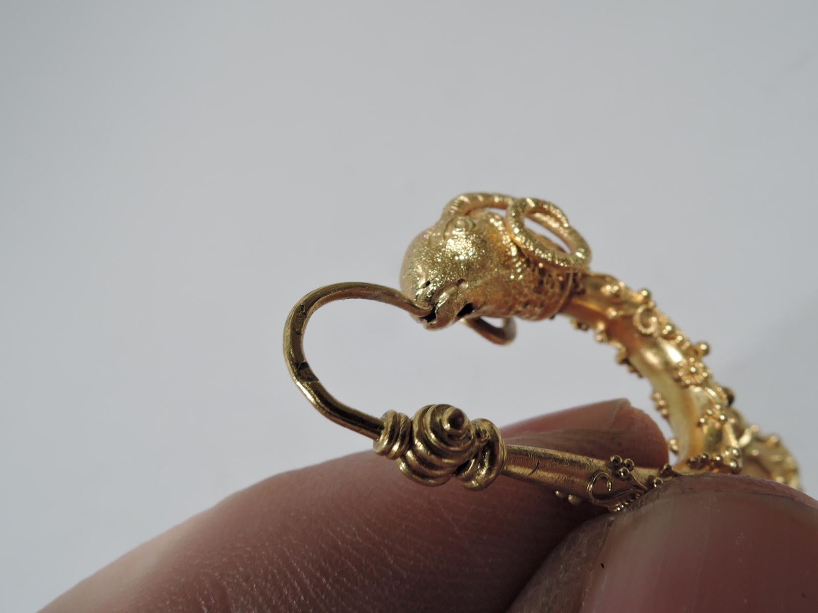 Pair of Exquisite Etruscan Revival 18K Gold Ram Head Earrings 3