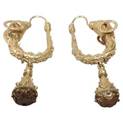 Pair of Exquisite Etruscan Revival 18K Gold Ram Head Earrings