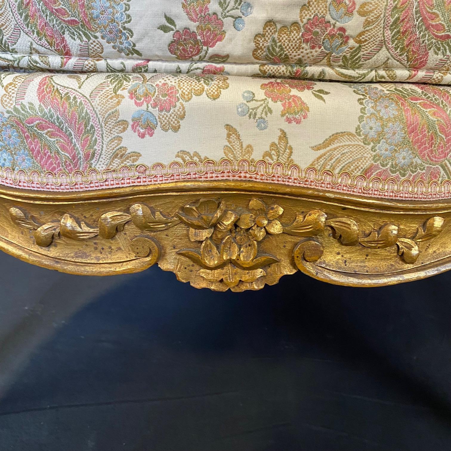 Pair of Exquisite French Louis XV Giltwood Wingback Chairs For Sale 7