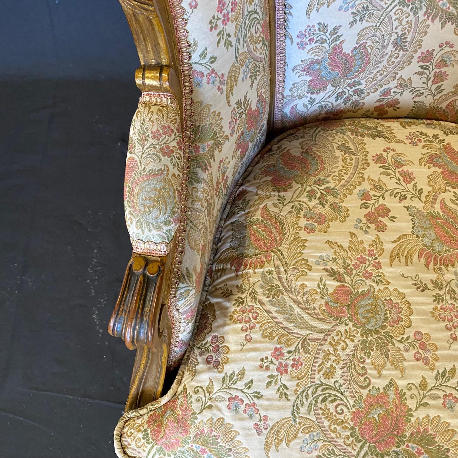 Pair of Exquisite French Louis XV Giltwood Wingback Chairs For Sale 3