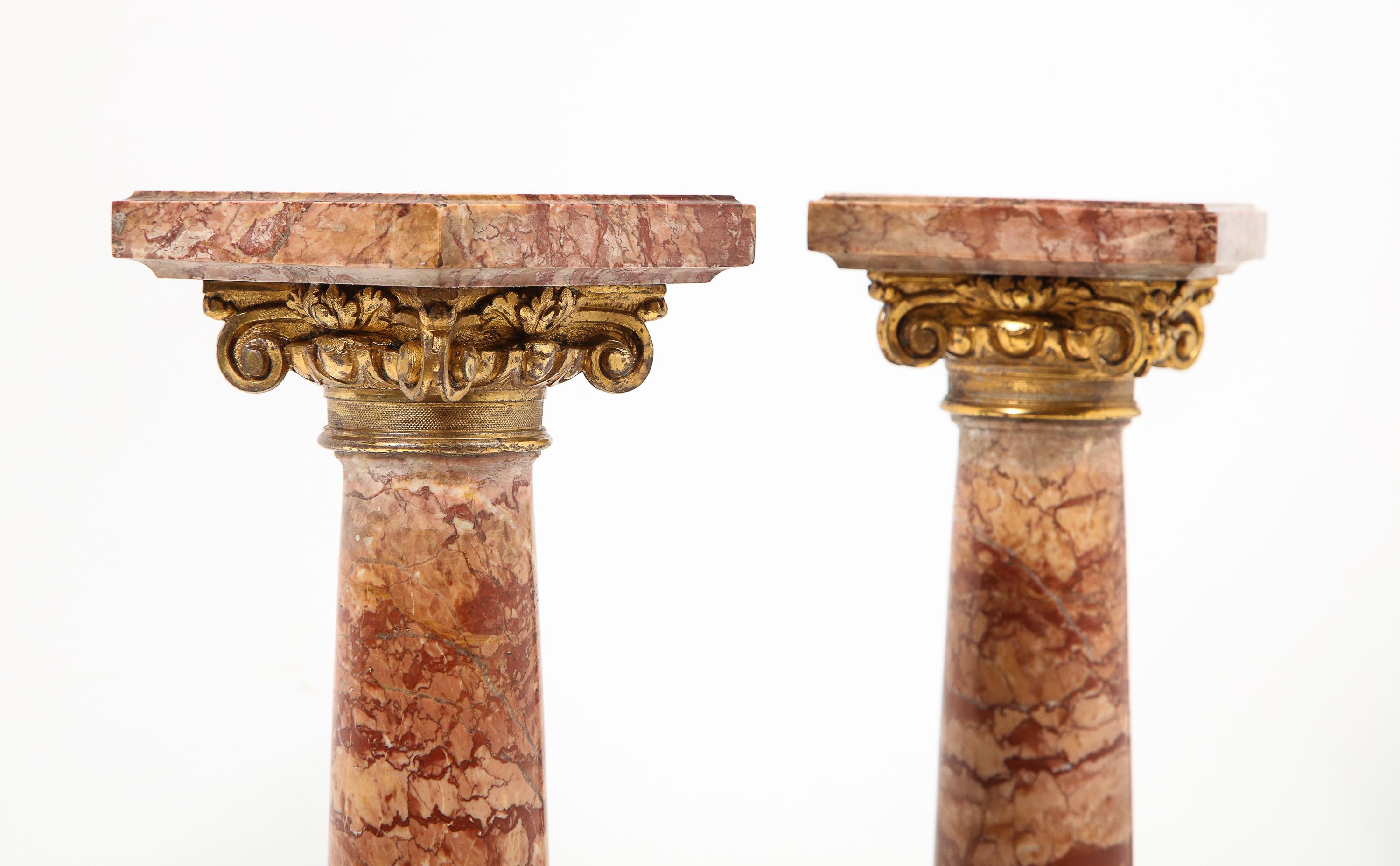 Pair of Exquisite French Ormolu Mounted Jasper Columns Pedestals, circa 1870 4