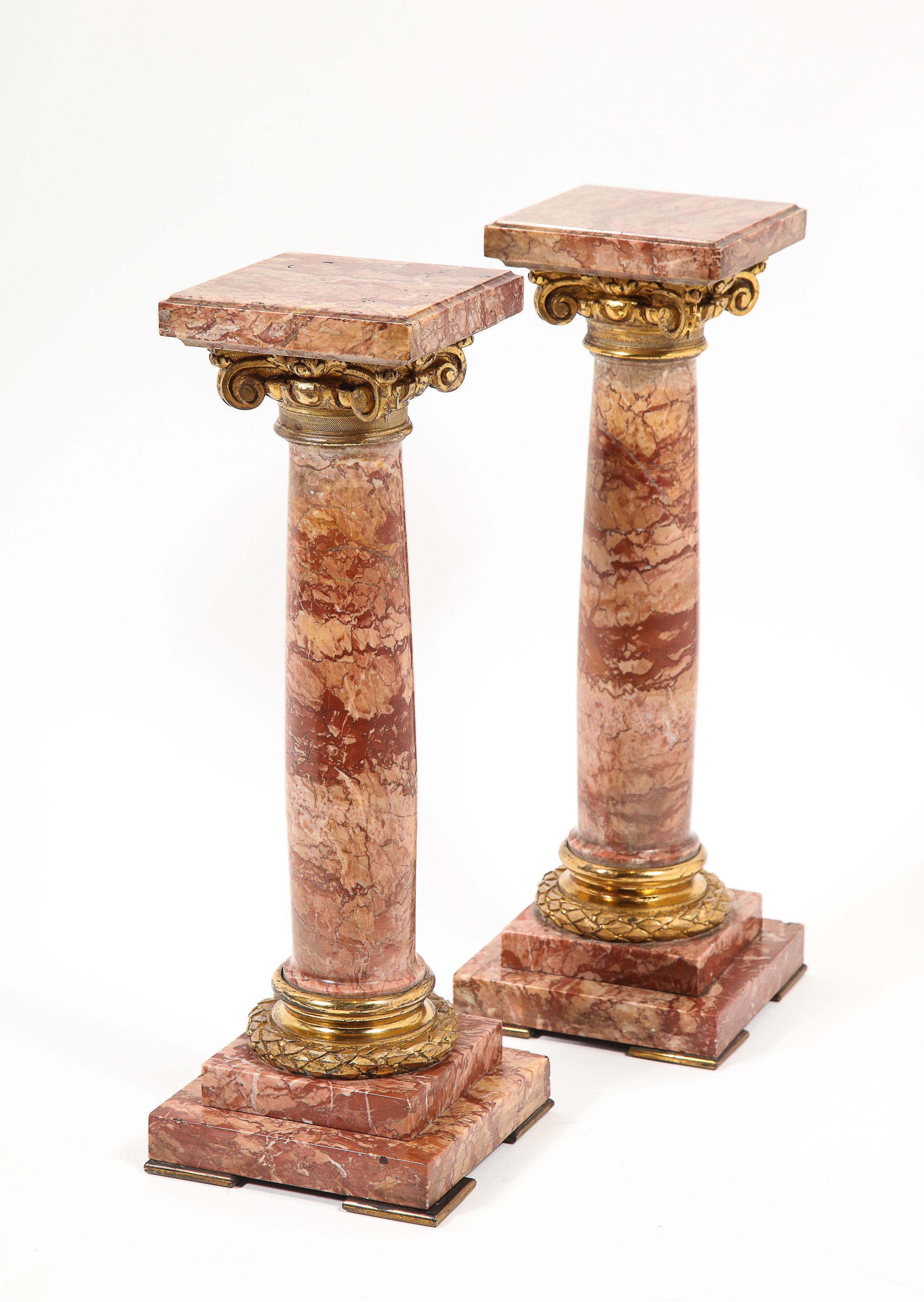 Pair of Exquisite French Ormolu Mounted Jasper Columns Pedestals, circa 1870 10
