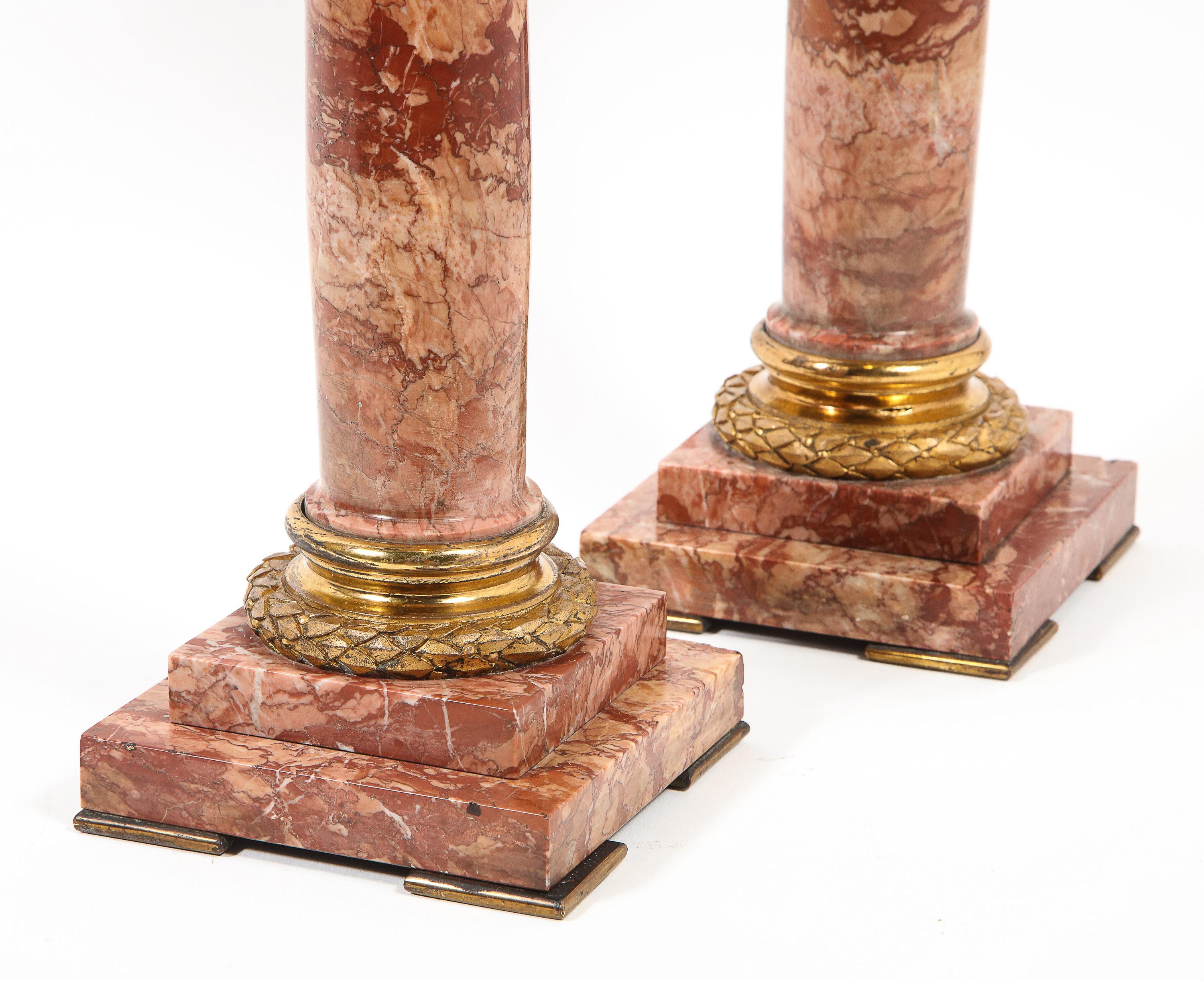 Pair of Exquisite French Ormolu Mounted Jasper Columns Pedestals, circa 1870 12