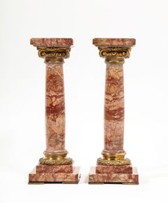 Pair of Exquisite French Ormolu Mounted Jasper Columns Pedestals, circa 1870