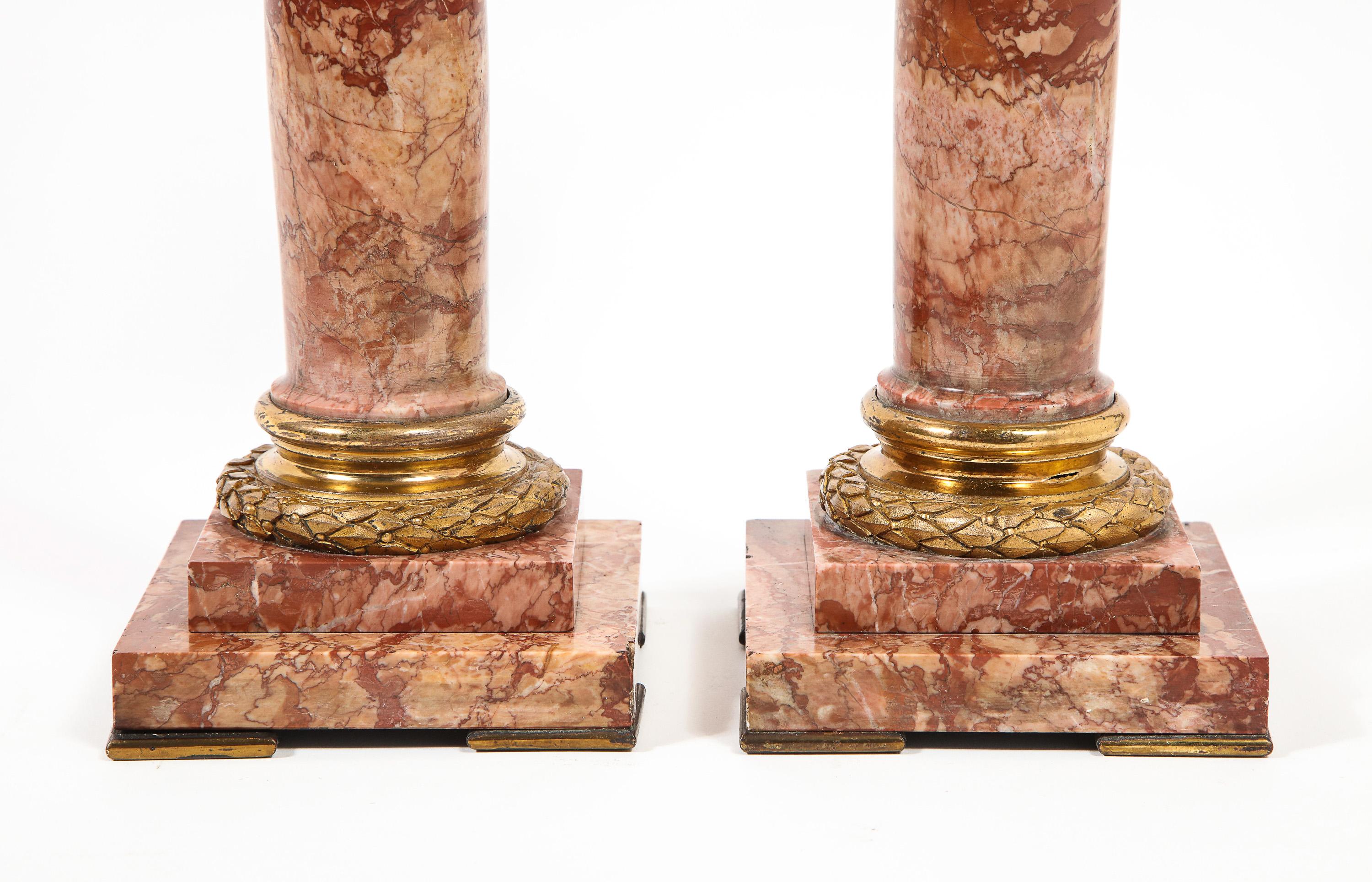 Pair of Exquisite French Ormolu Mounted Jasper Columns Pedestals, circa 1870 In Good Condition In New York, NY